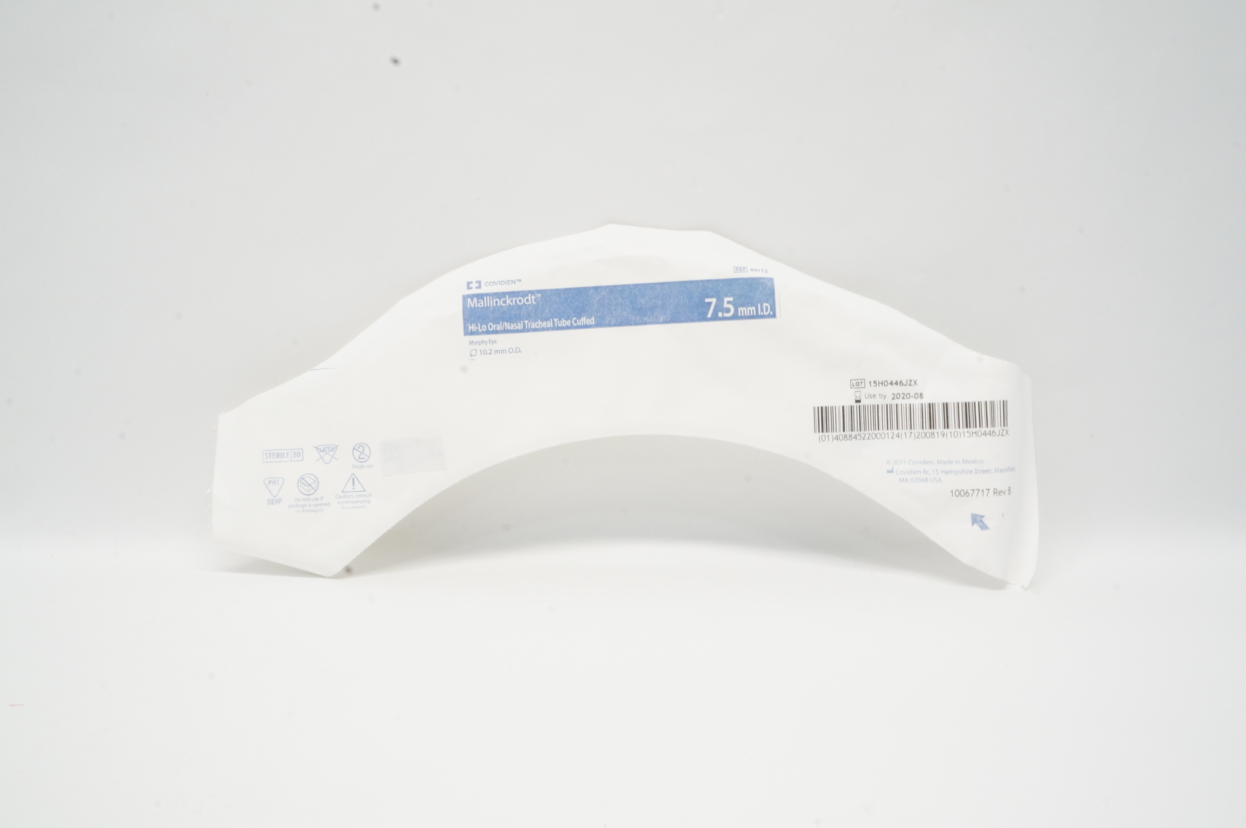 Covidien 86112 Mallinckrodt Hi-Lo Oral/Nasal Tracheal Tube Cuffed 7.5x10.2mm (x)