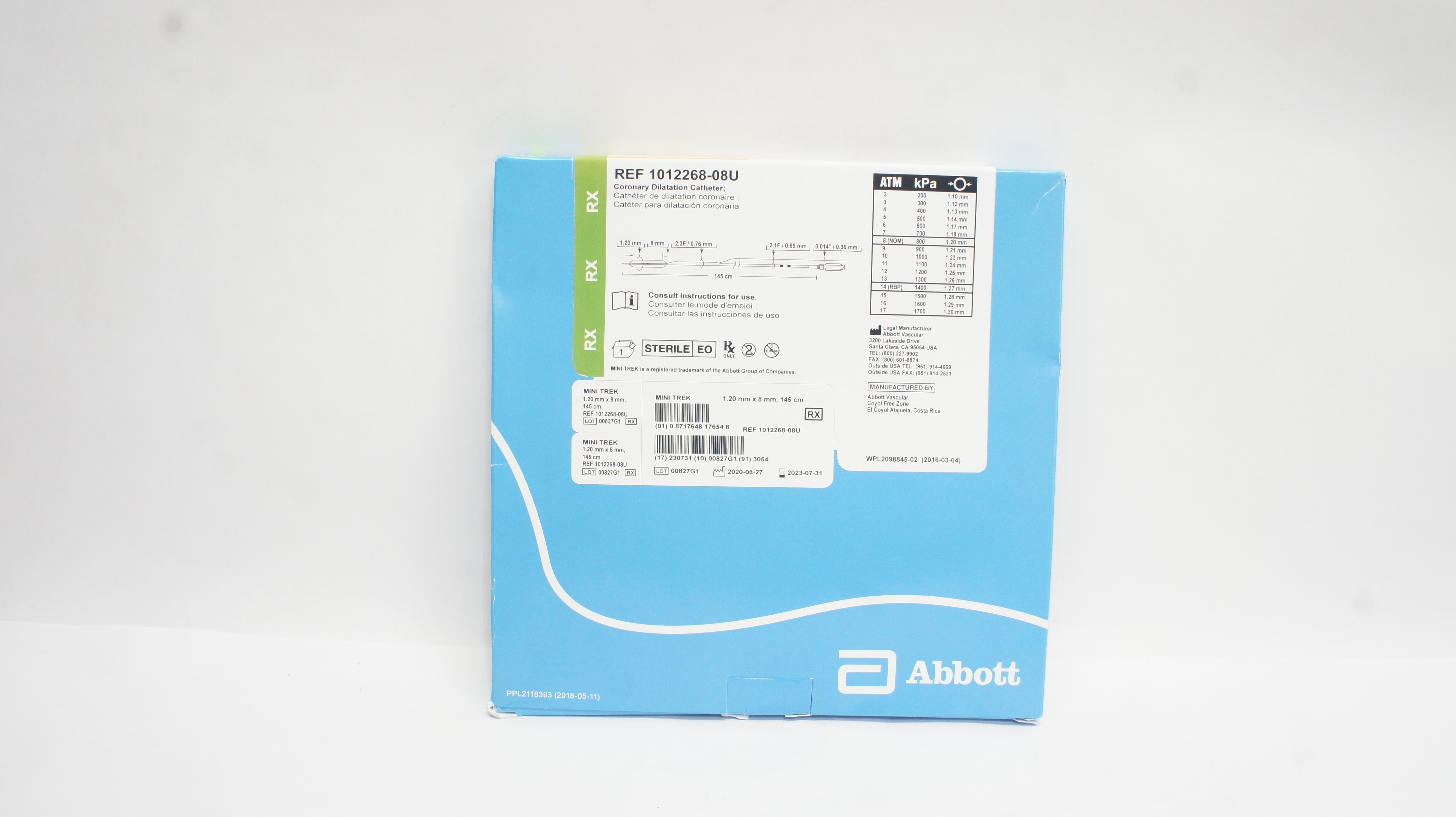 Abbott 1012268-08U Coronary Dilatation Cath. 1.20mm x 8mm x 145cm (x)