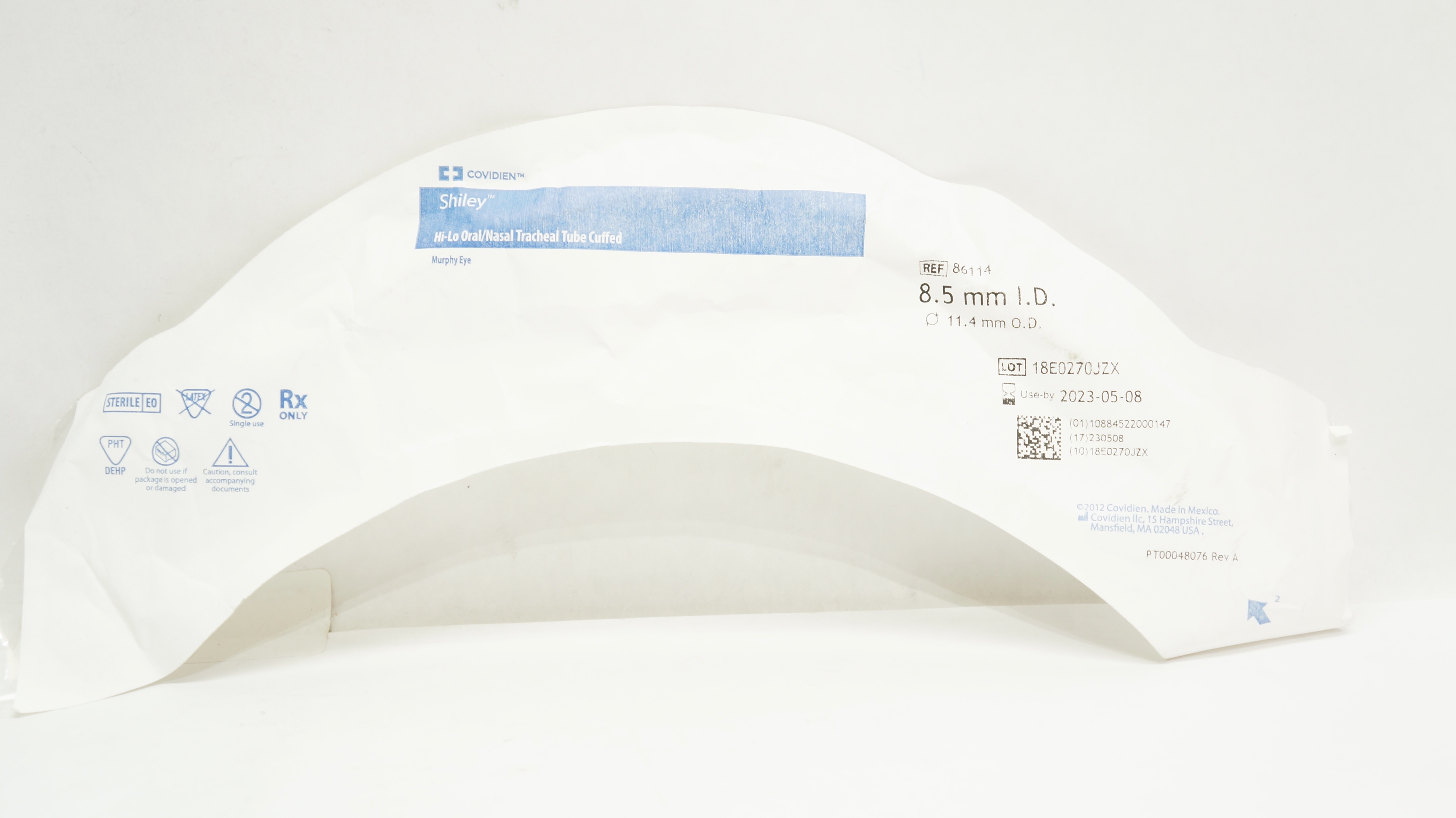 Covidien 86114 Shiley Hi-Lo Oral/Nasal Tracheal Tube Cuffed 8.5mm  x 11.4mm (x)