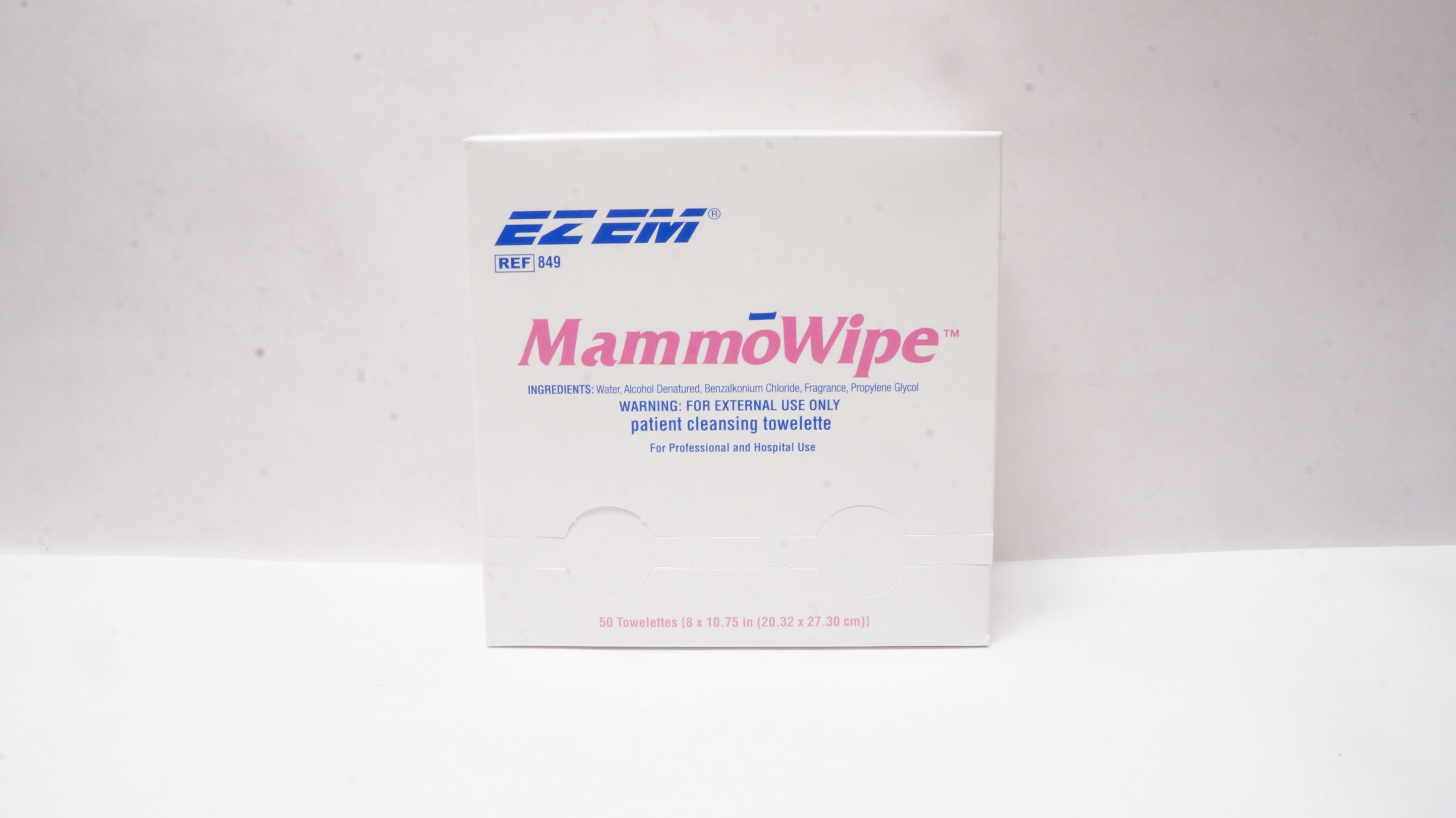 EZ EM 849 MammoWipe Patient Cleansing Towelettes 8 x 10.75inch - Box of 50