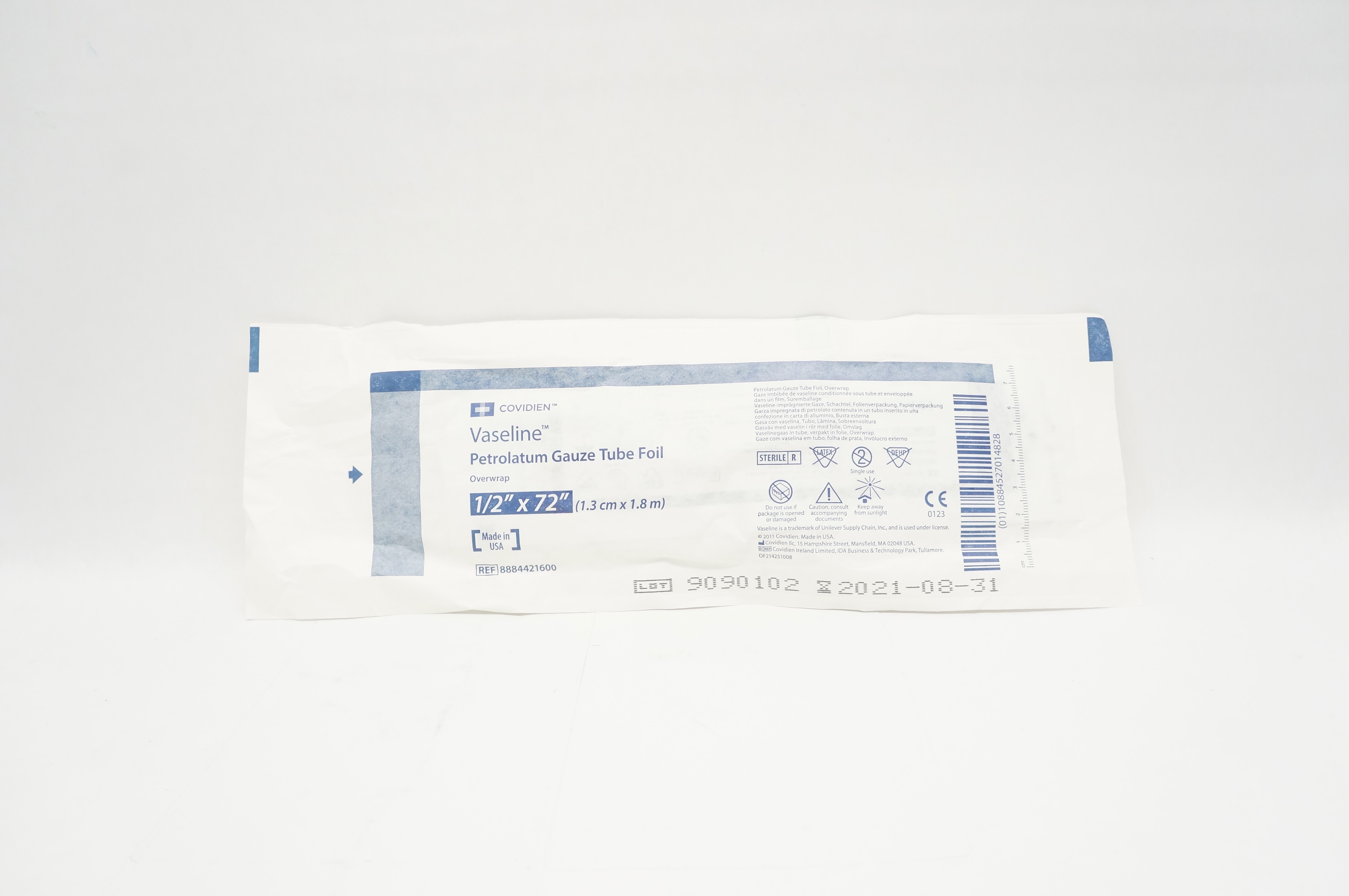 Covidien 8884421600 Vaseline Petrolatum Gauze Tube Foil 1/2 x 72inch (x)