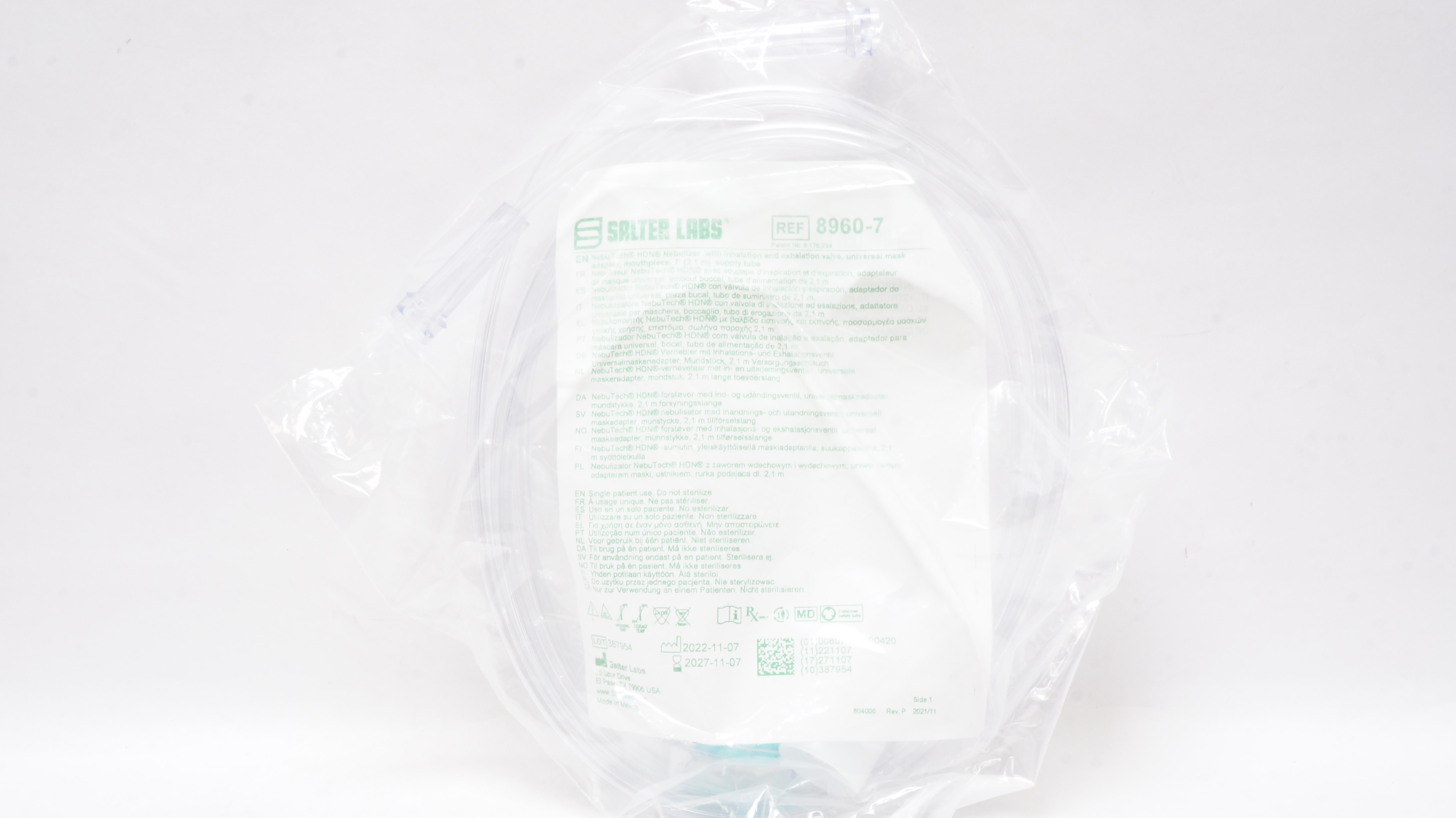 Salter Labs 8960-7 NebuTech HDN Nebulizer w/Inhalation&Exhalation Valve 7ft.Tube