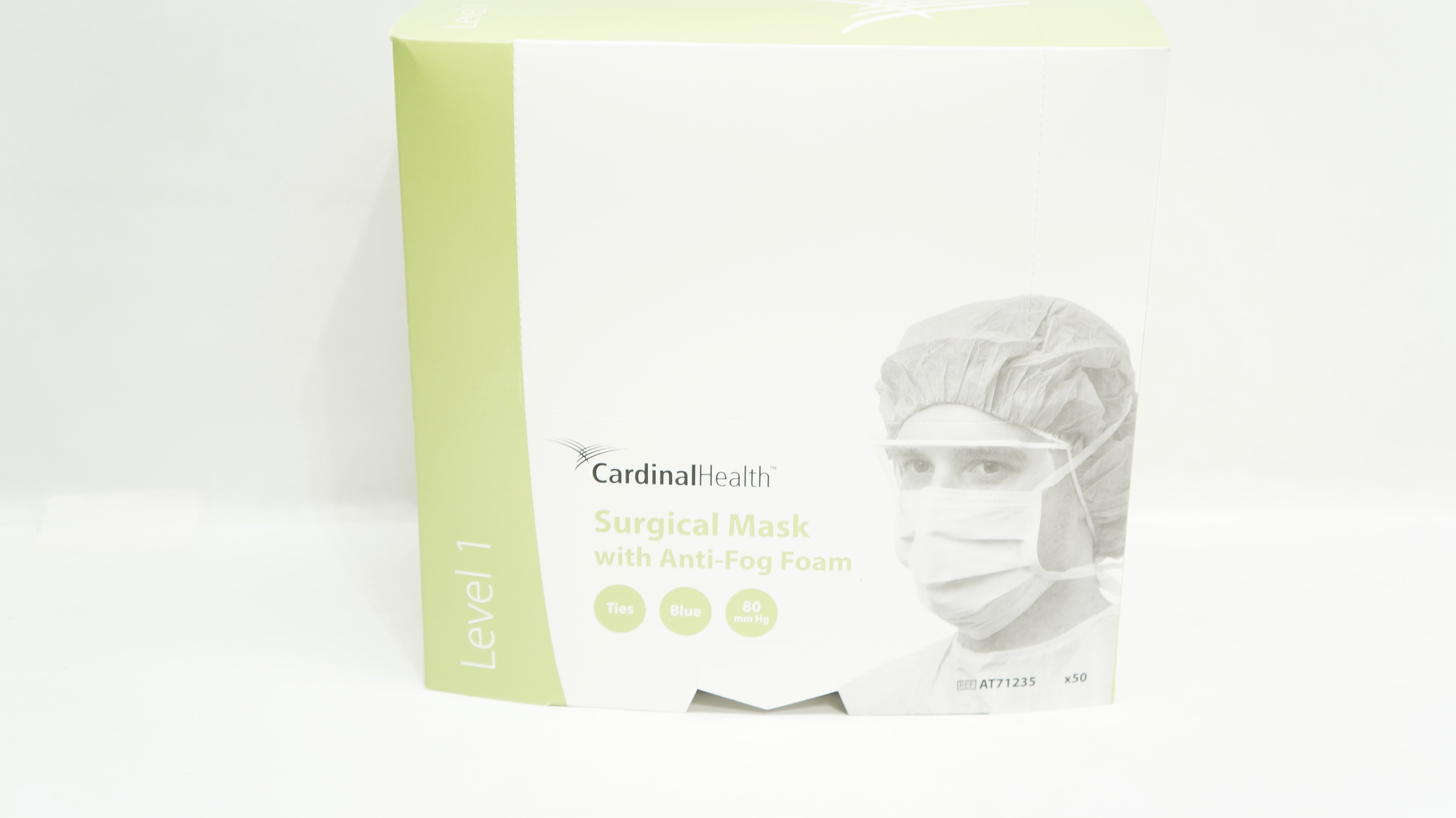 Cardinal Health AT71235 Surgical Mask W/Anti-Fog Foam, Blue 80mm Hg - Box of 50