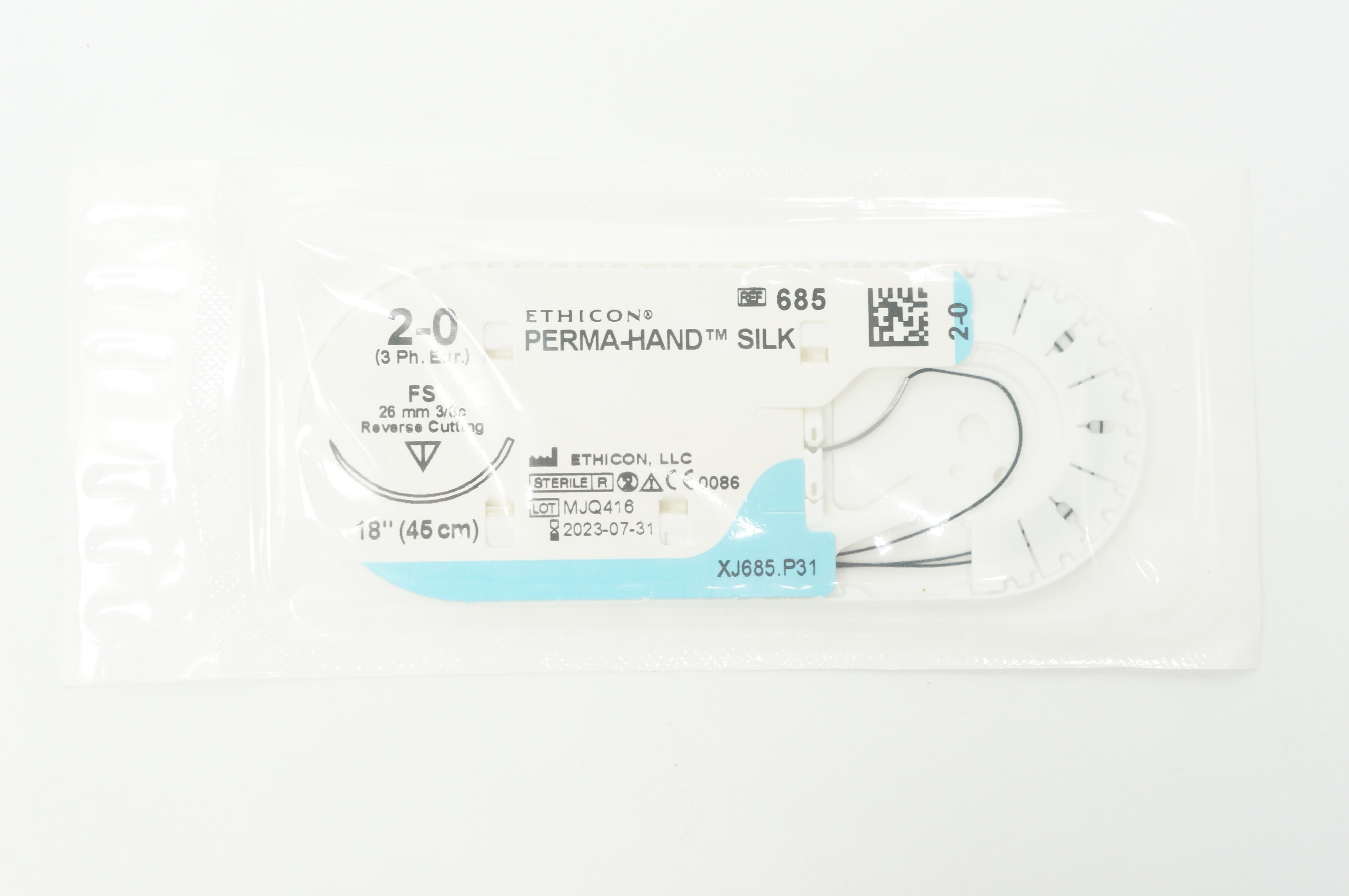 Ethicon 685 2-0 Perma-Hand Silk FS 26mm 3/8c Reverse Cutting, 18inch