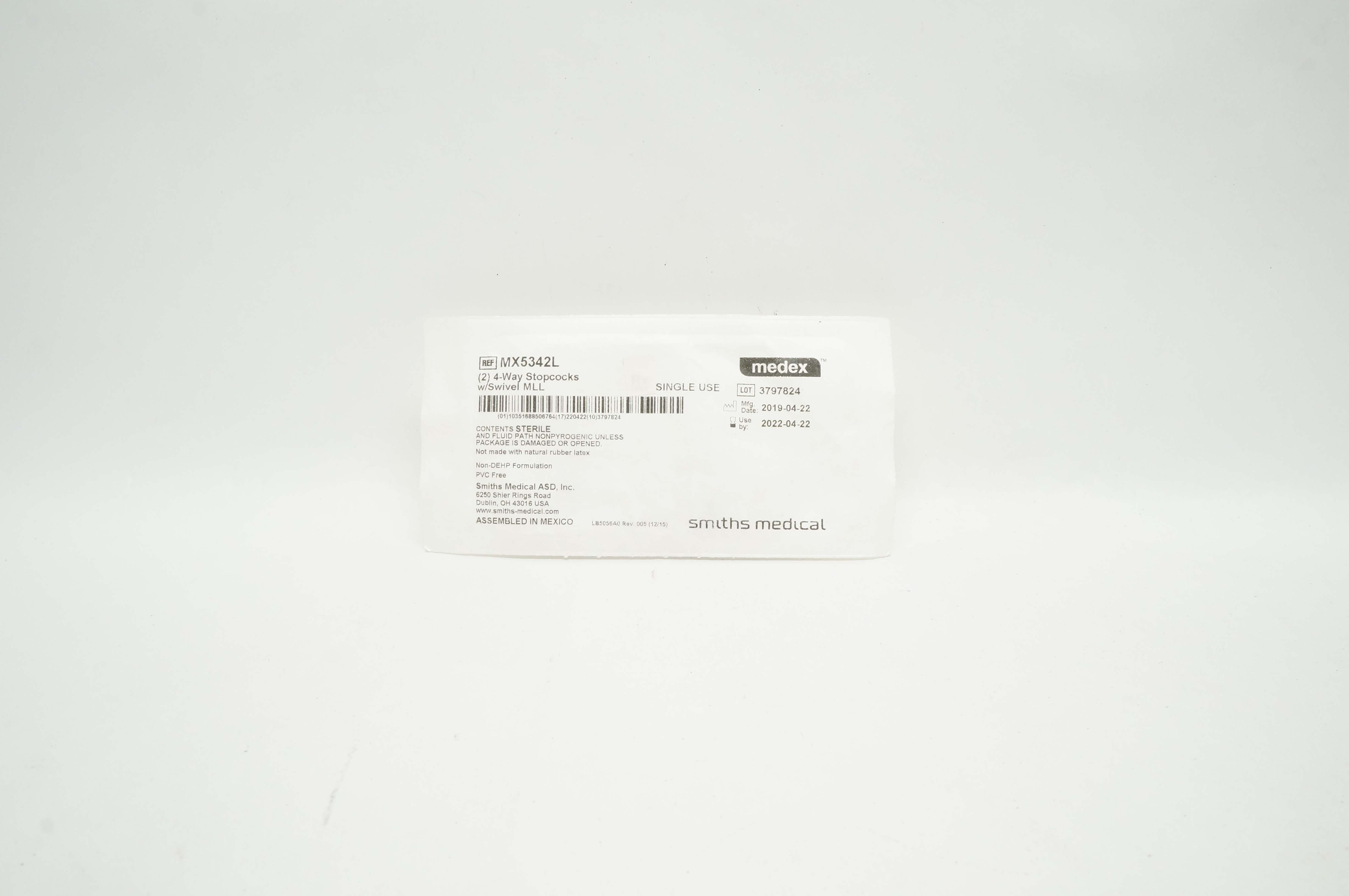 Smiths Medical MX5342L Medex 4 Way Stopcocks w/Swivel MLL (x) - Pack of 2