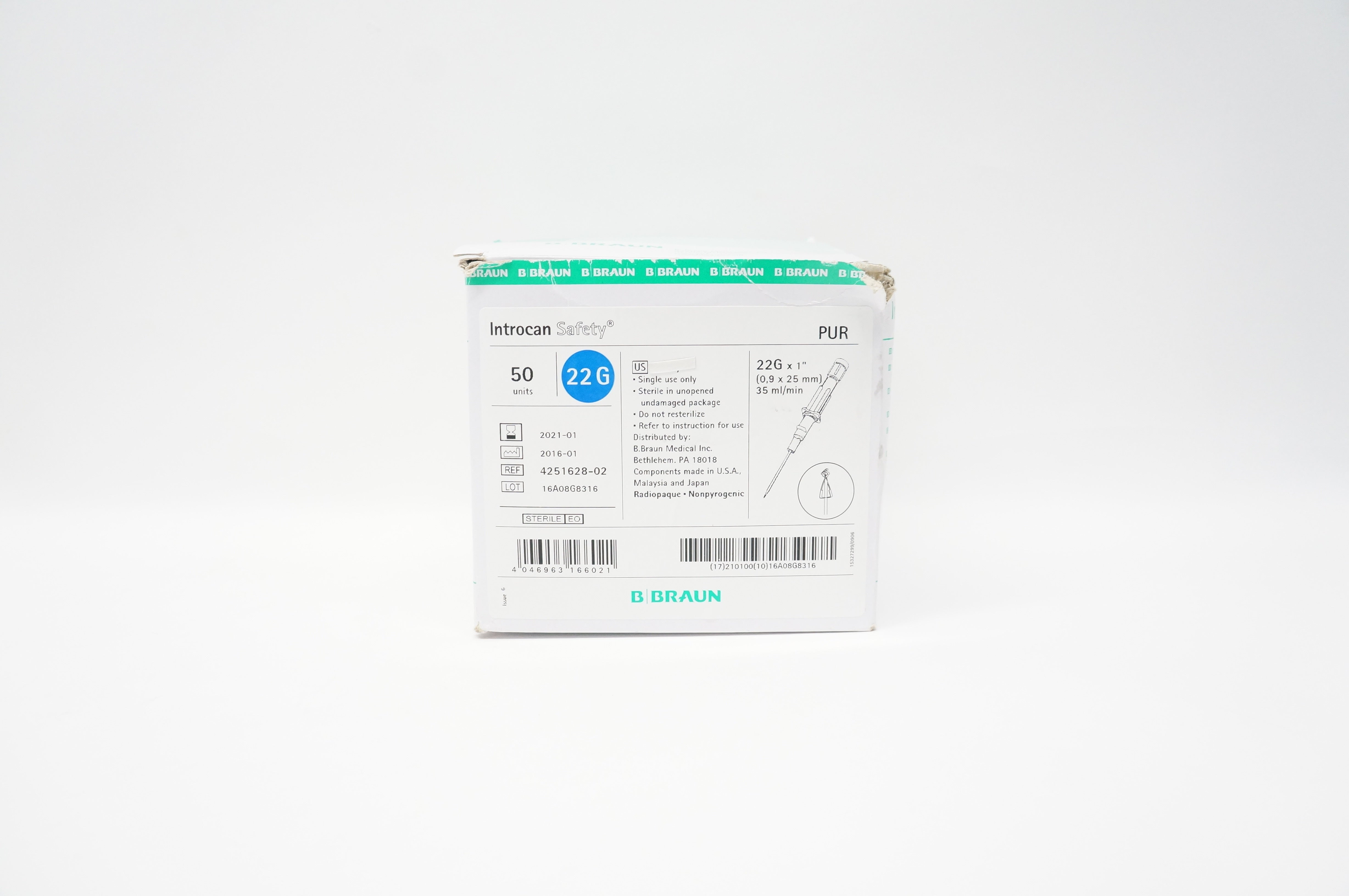 Braun 4251628-02 Introcan Safety 22G x 1inch (x) - Box of 50