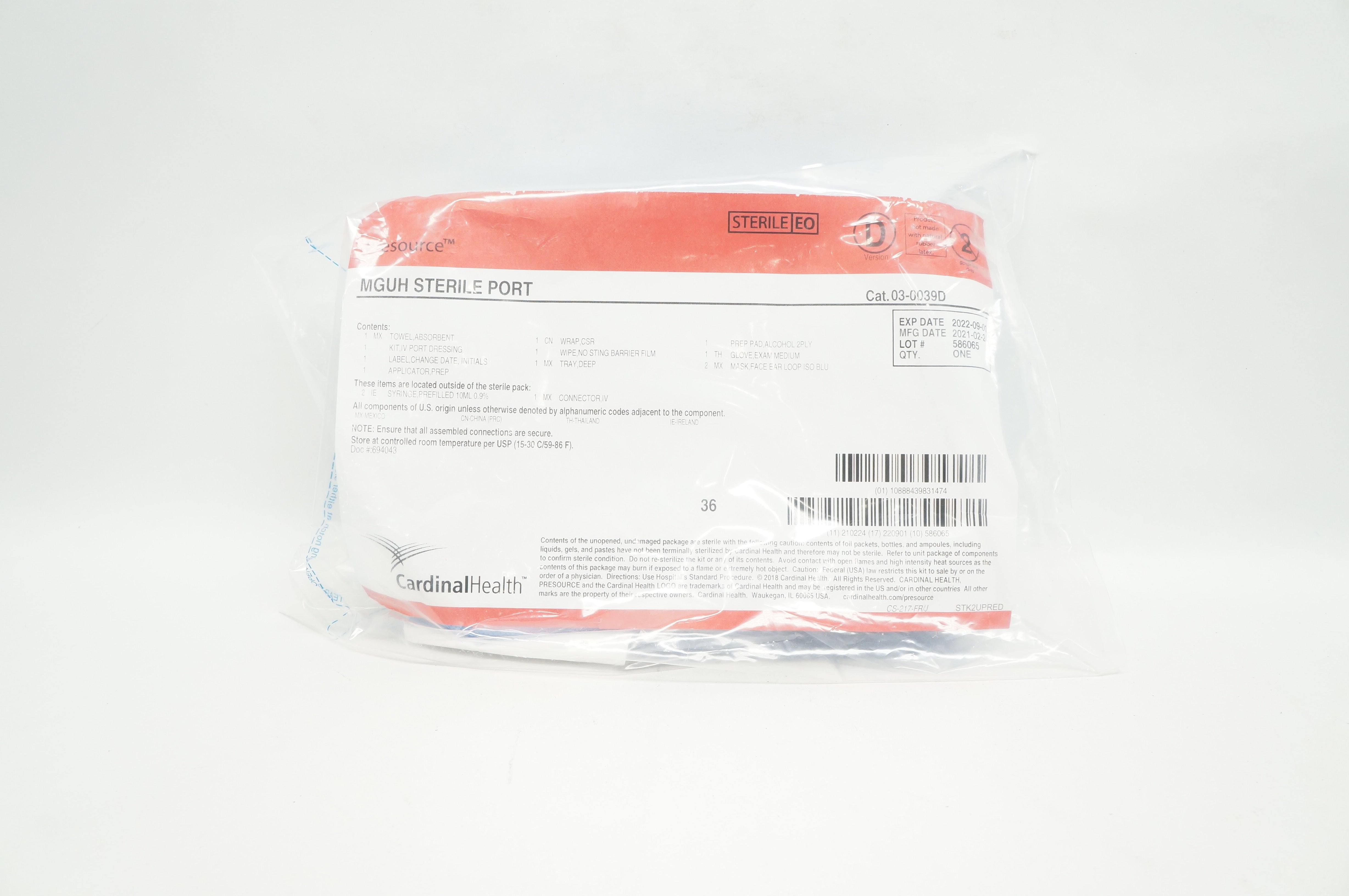 Cardinal Health 03-0039D Presourse Mguh Sterile Port (x)