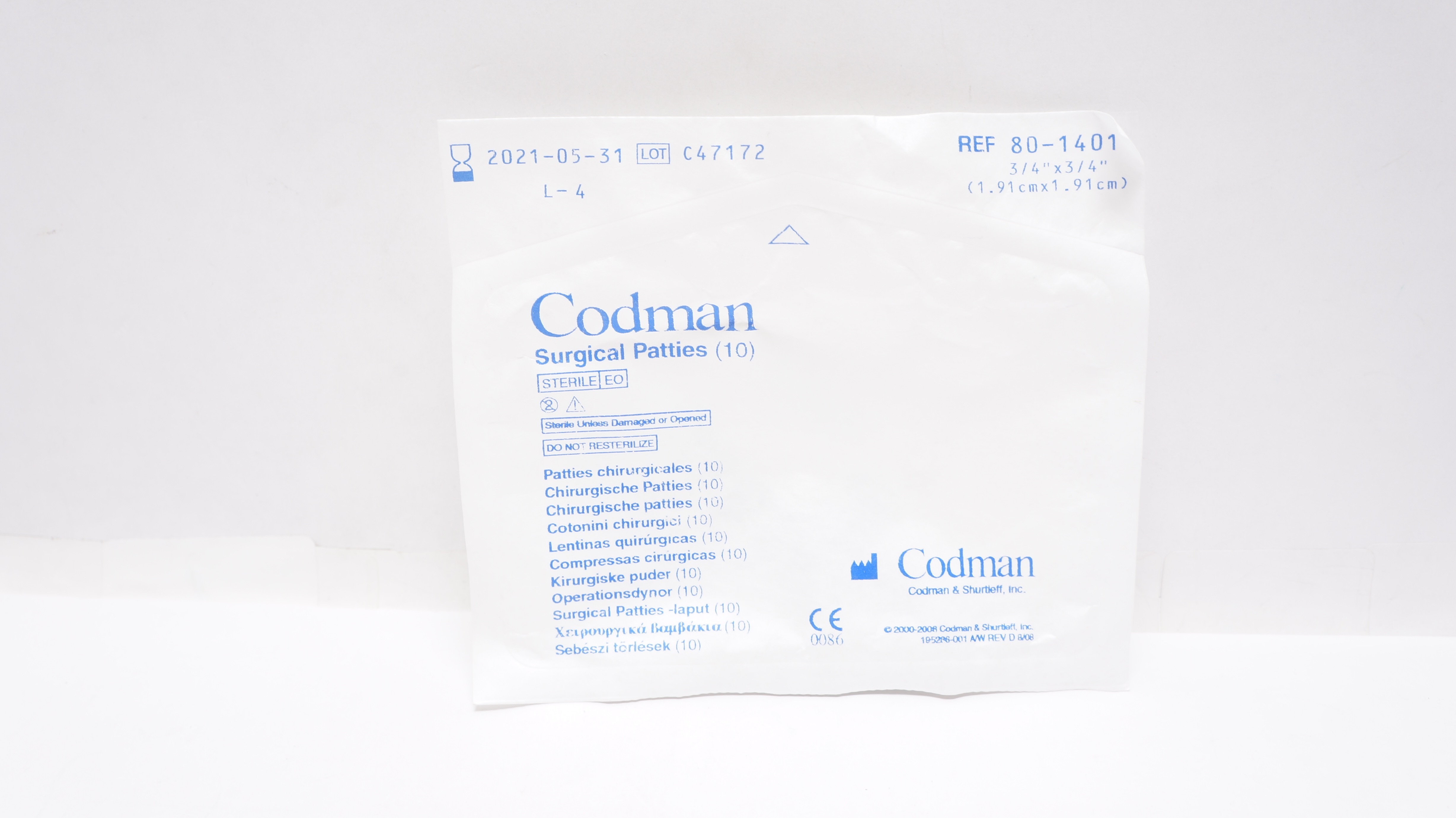 Codman 80-1401 Surgical Patties 3/4 x 3/4 inch (x) - Pack of 10