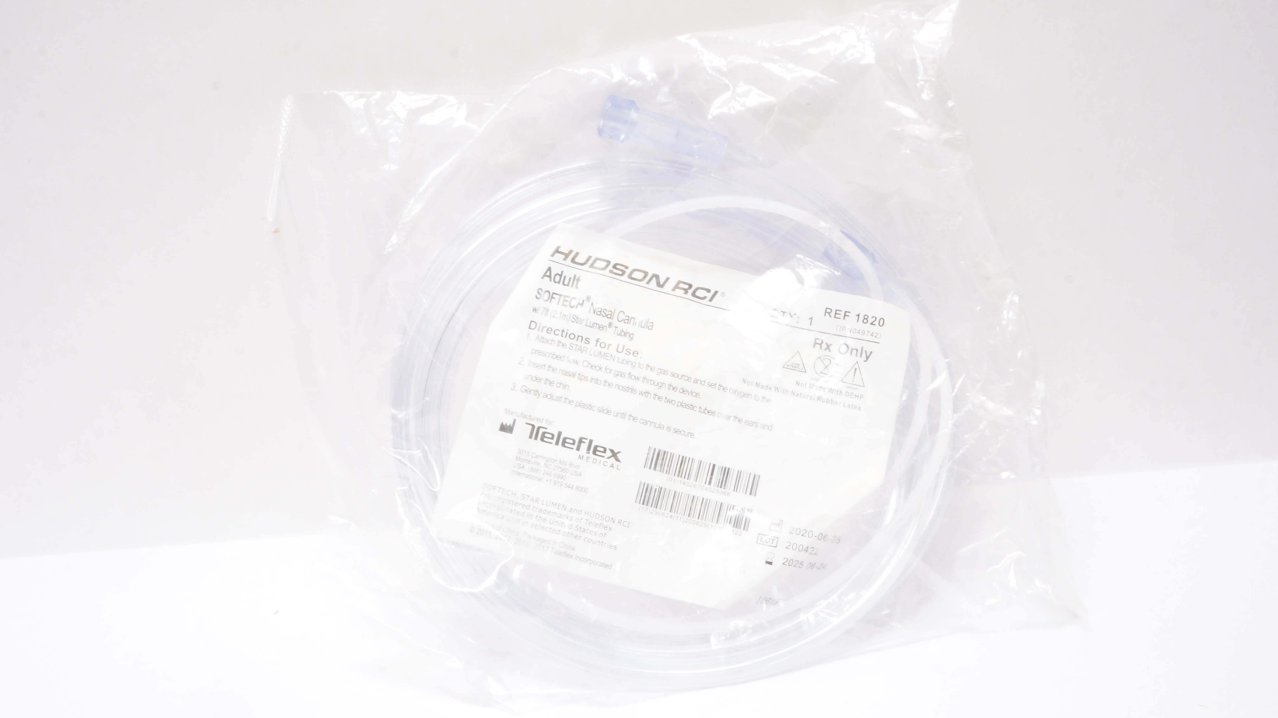 Teleflex 1820 Hudson RCI Softech Adult Nasal Cannula w/7ft Star Lumen Tubing