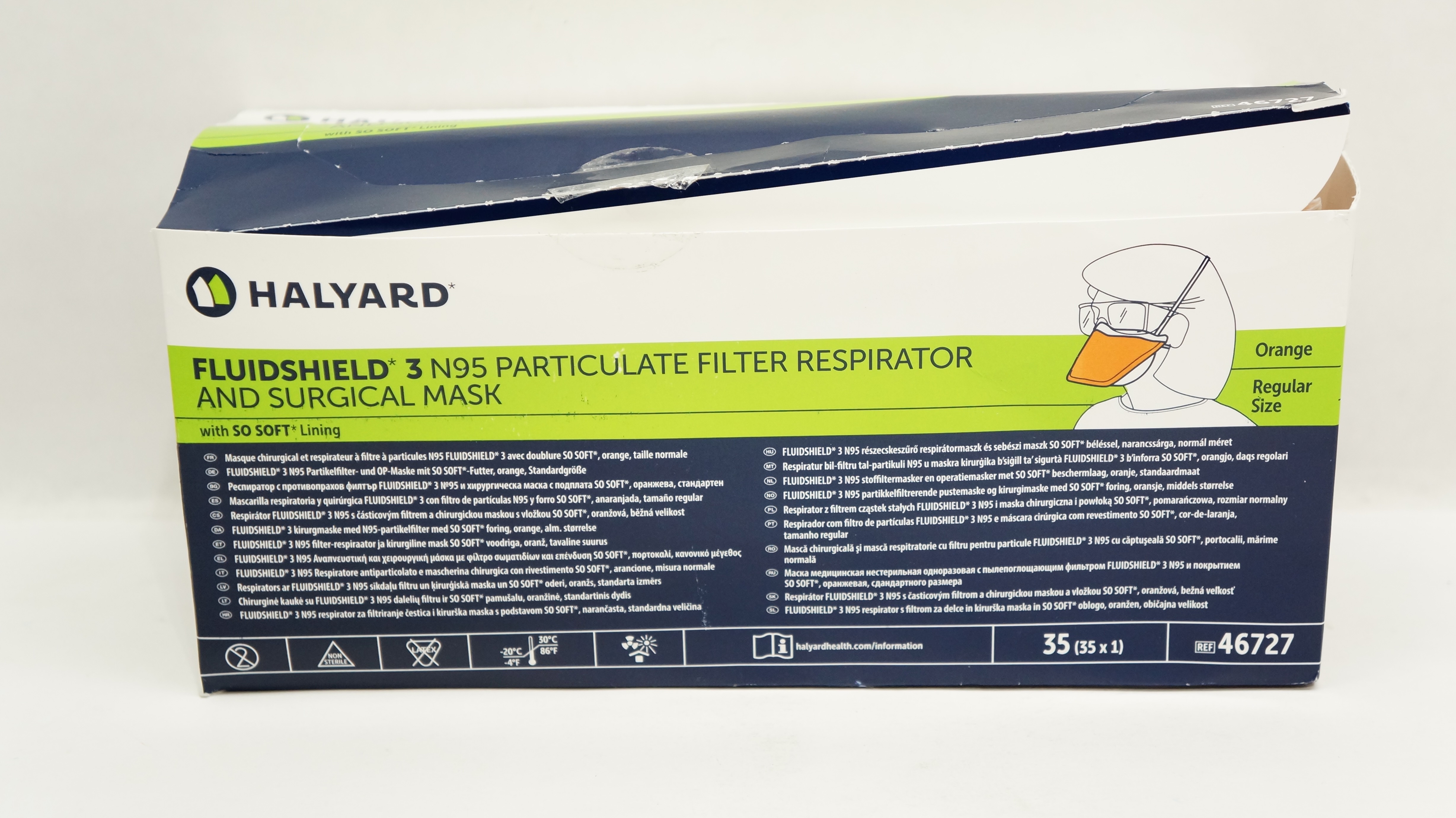 Halyard 46727 Fluidshield 3 N95 Filter Respirator And Surgical Mask - Box of 35