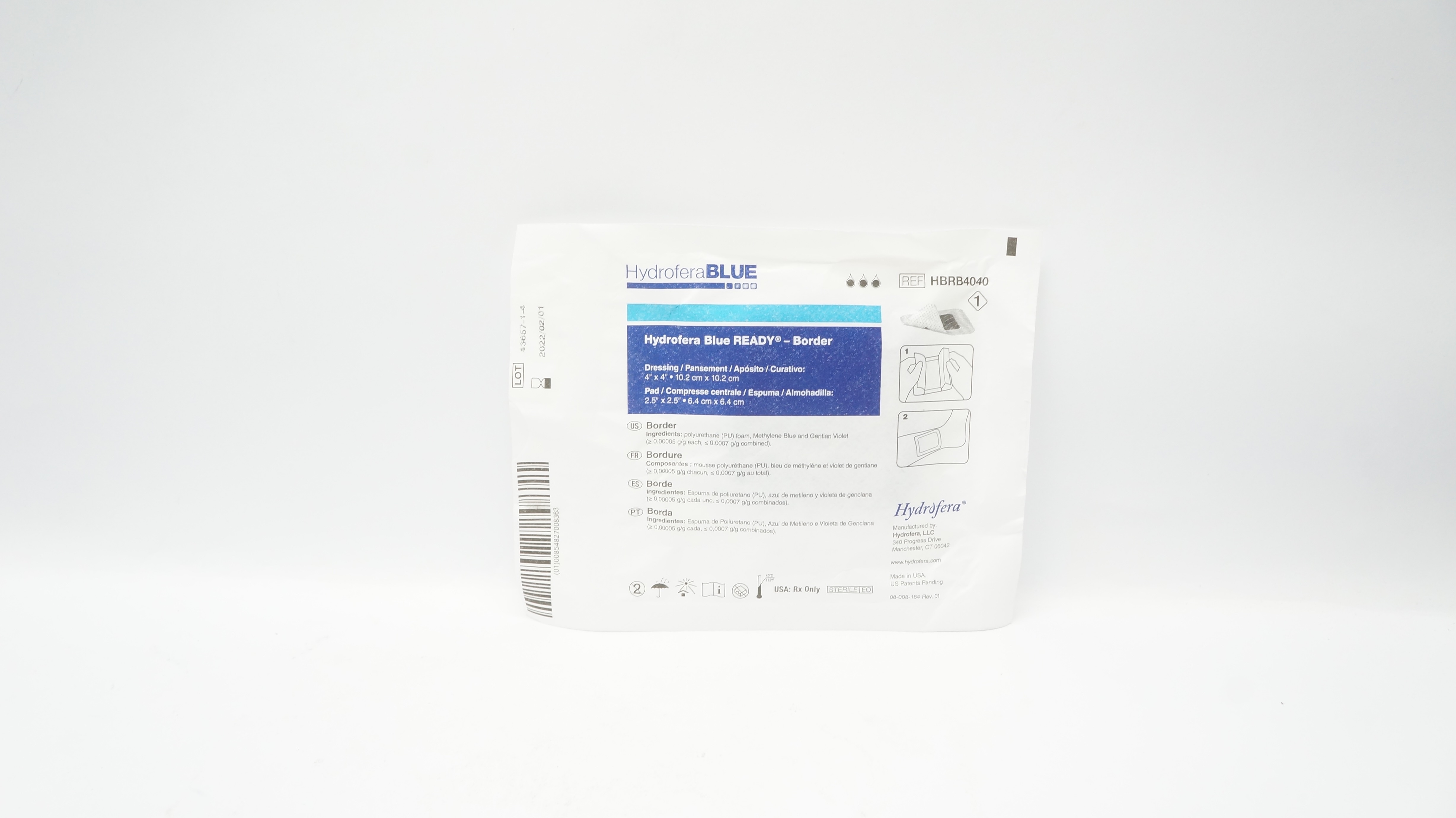 Hydrofera HBRB4040 Blue Ready - Border 4 x 4inch, 2.5 x 2.5inch (x)