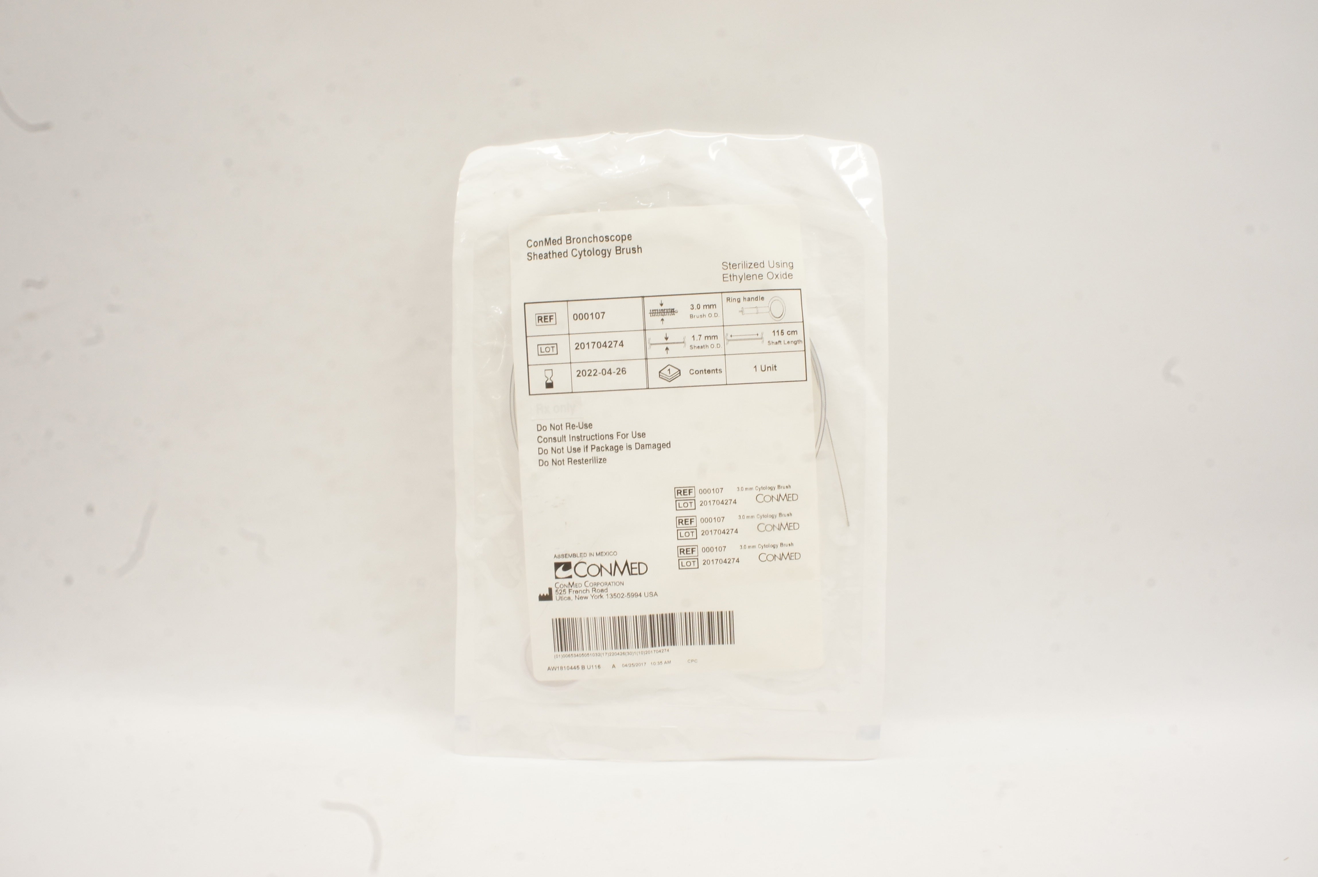 ConMed 000107 Bronchoscope Sheathed Cytology Brush 3.0mm x 1.7mm x115cm (x)