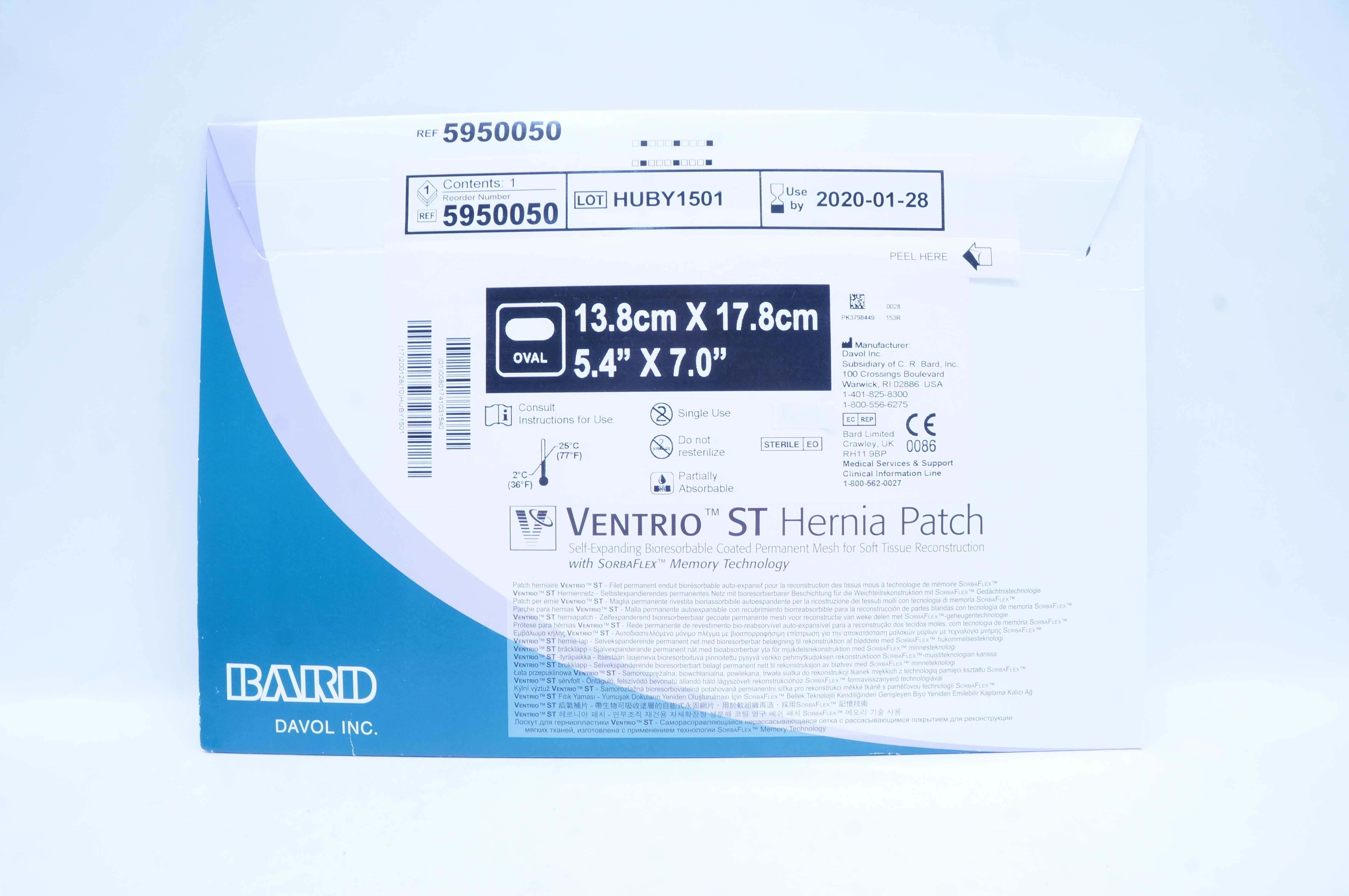 Bard 5950050 Ventrio ST Hernia Patch 5.4inch x 7.0inch (x)