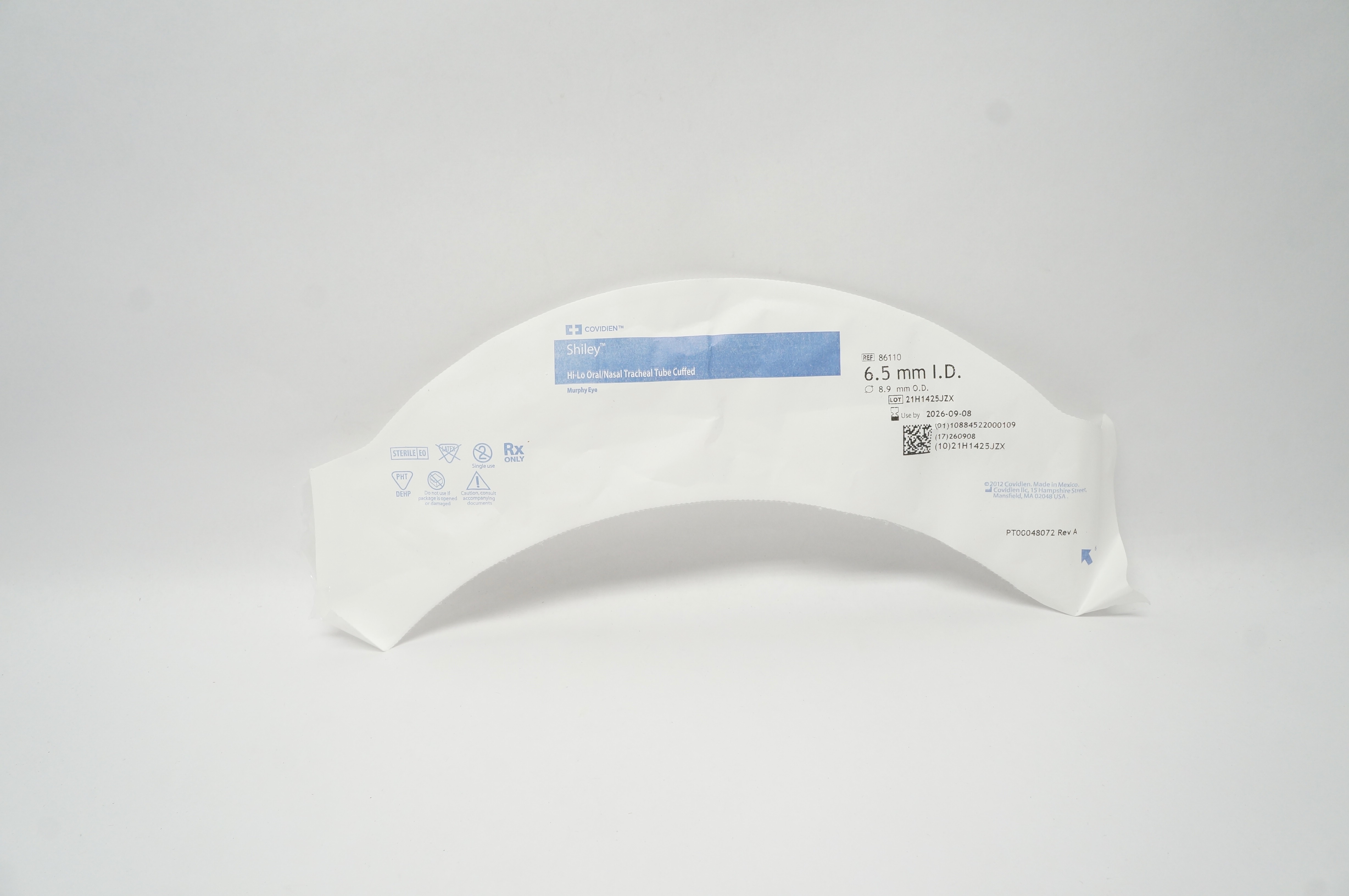 Covidien 86110 Shiley Hi-Lo Oral/Nasal Tracheal Tube Cuffed 6.5mm ID x 8.9mm OD