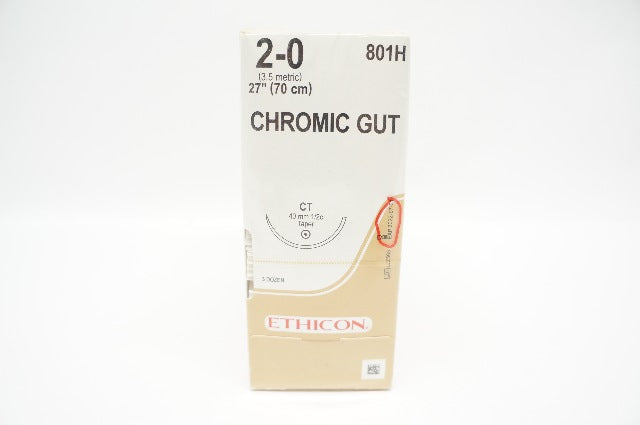 Ethicon 801H 2-0 CHROMIC GUT Stre CT 40mm 1/2c Taper, 27inch (x) - Box of 36