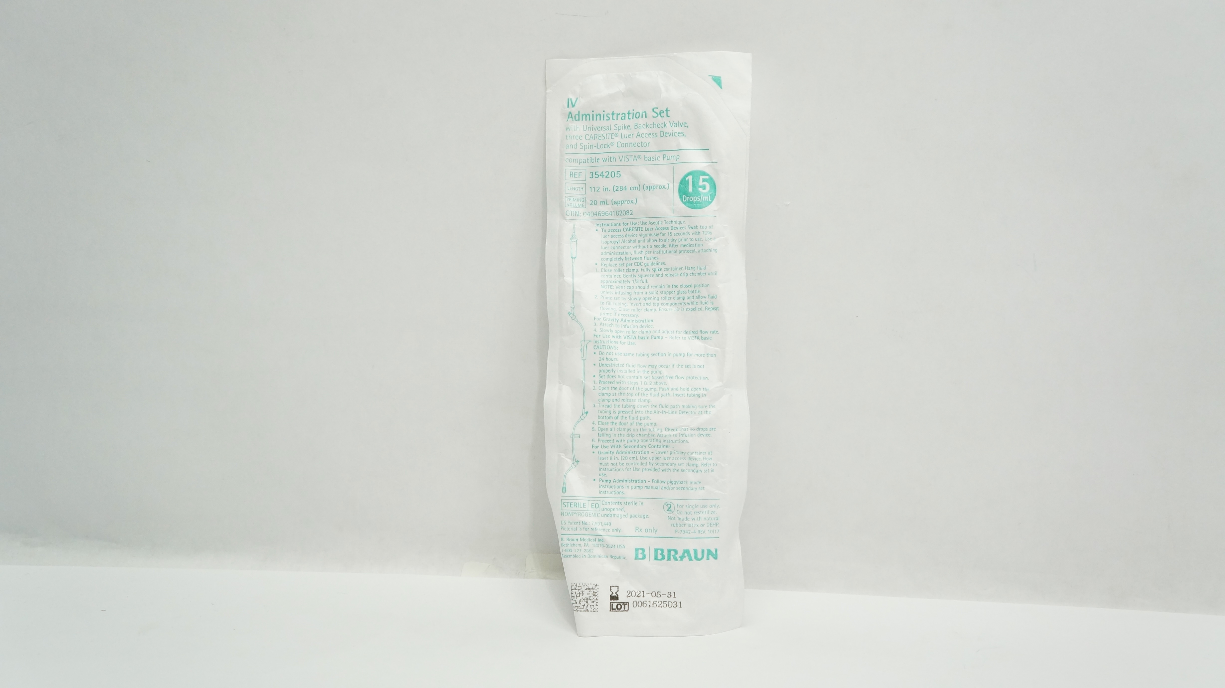 Braun 354205 IV Administration Set 112inch x 20mL 15Drops/mL (x)