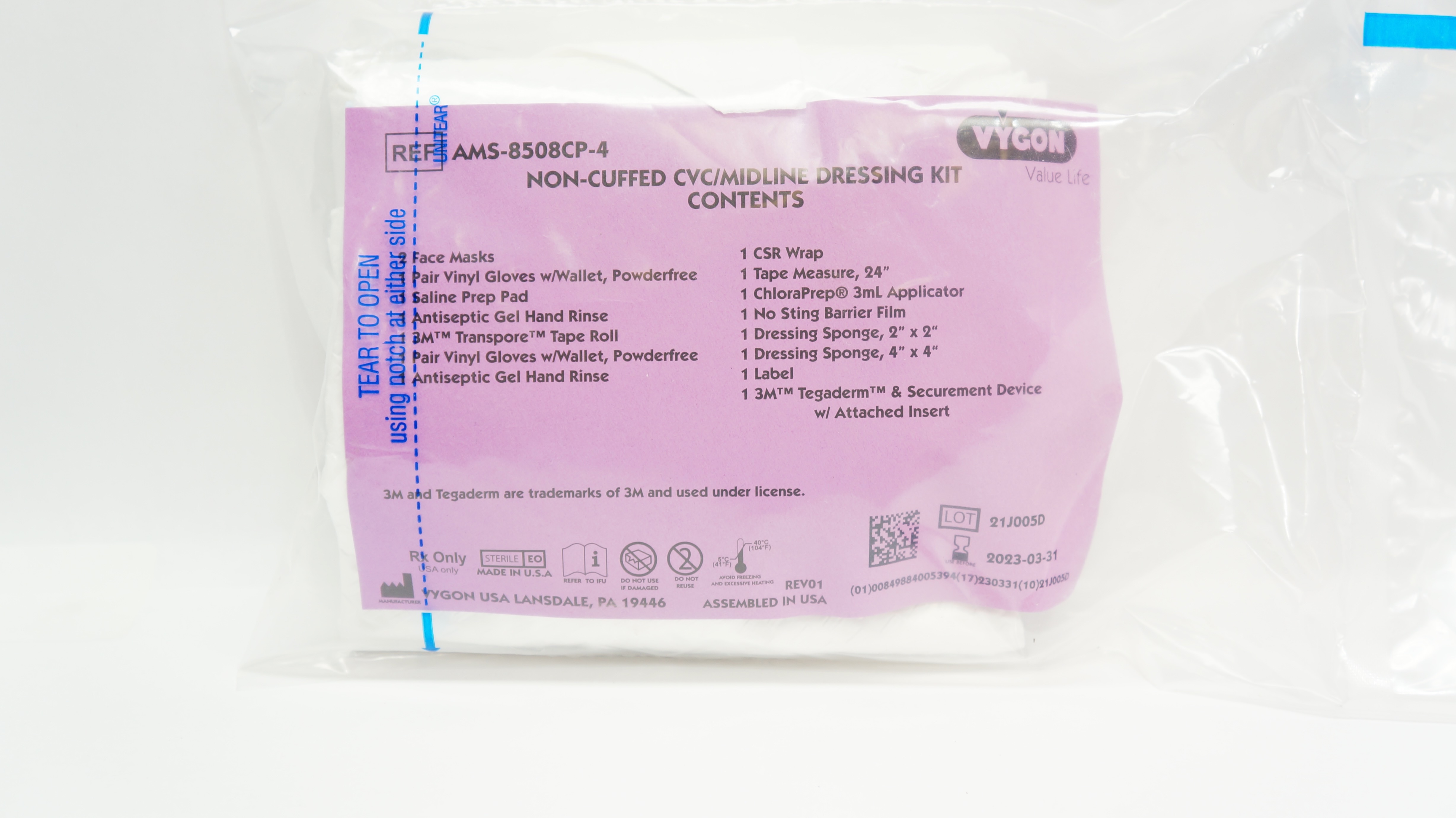 Vygon AMS-8508CP-4 3M Tegaderm Non-Cuffed CVC/Midline Dressing Kit (x)