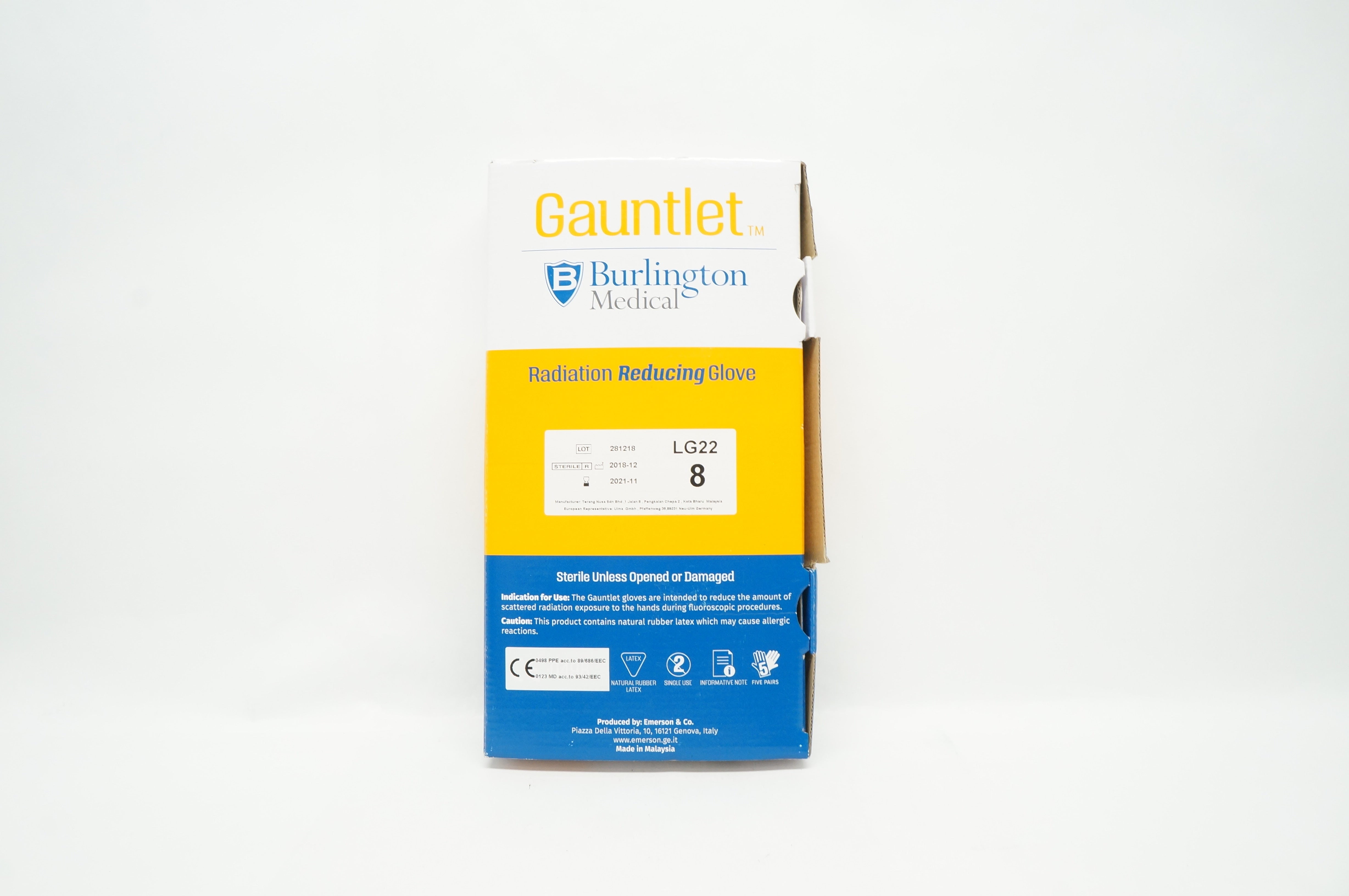 Burlington Medical LG22 Gauntlet Radiation Reducing Glove Size 8 - Box of 3