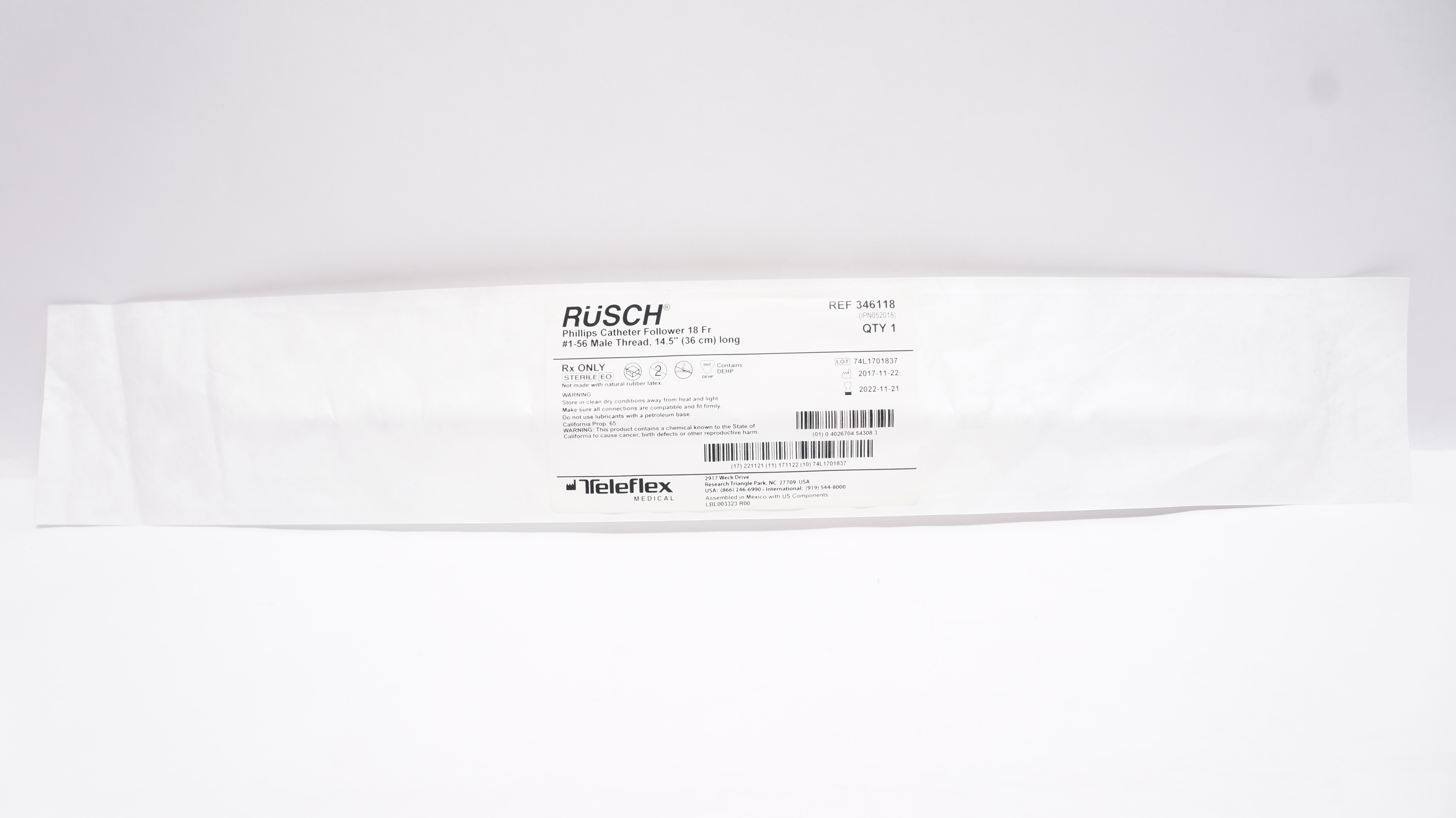 Teleflex 346118 Rusch Phillips Cath. Follower 18 Fr. 14.5 inch Long (x)
