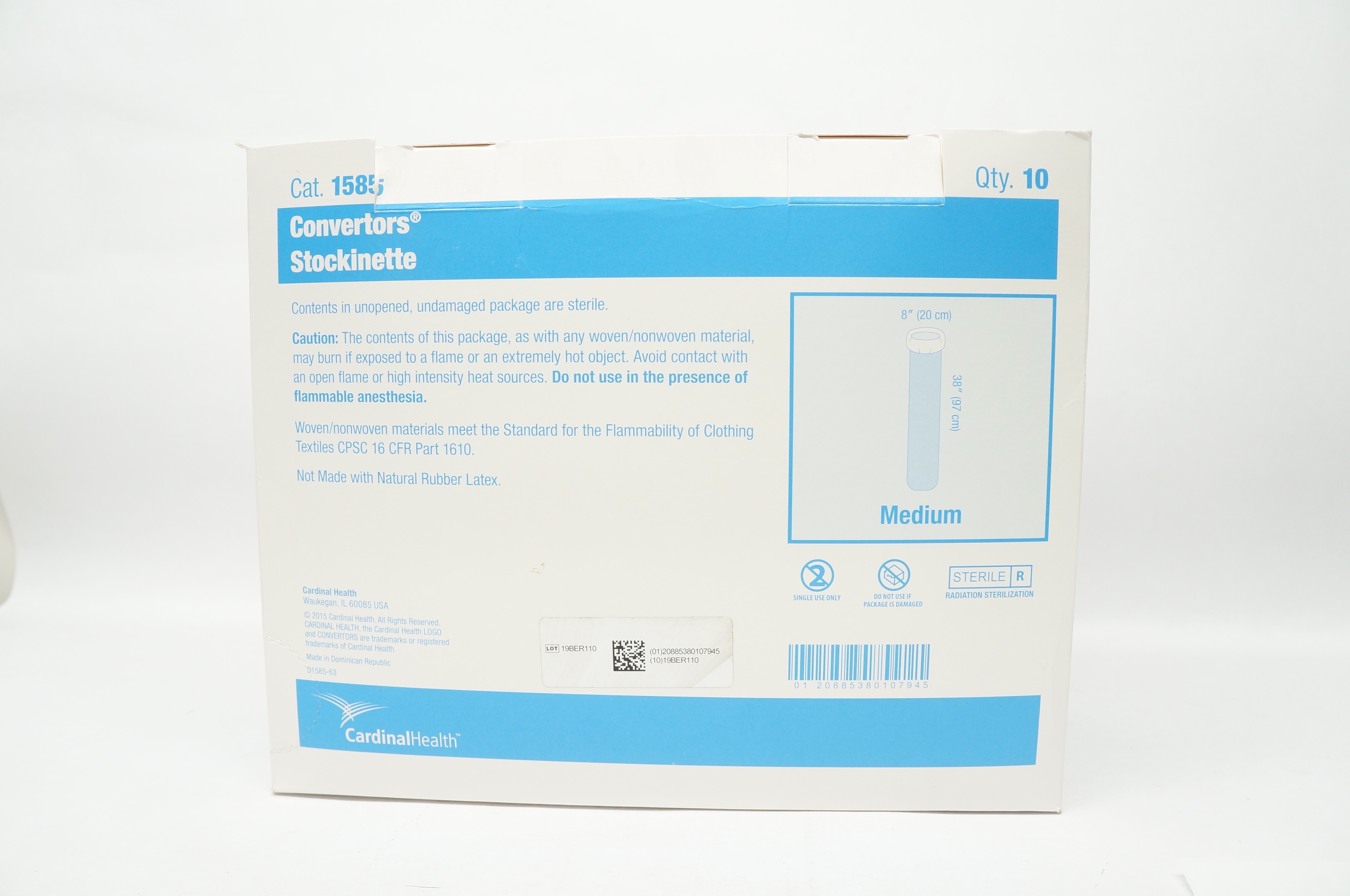 Cardinal Health 1585 Convertors Stockinette Medium 8inch x 38inch - Box of 10