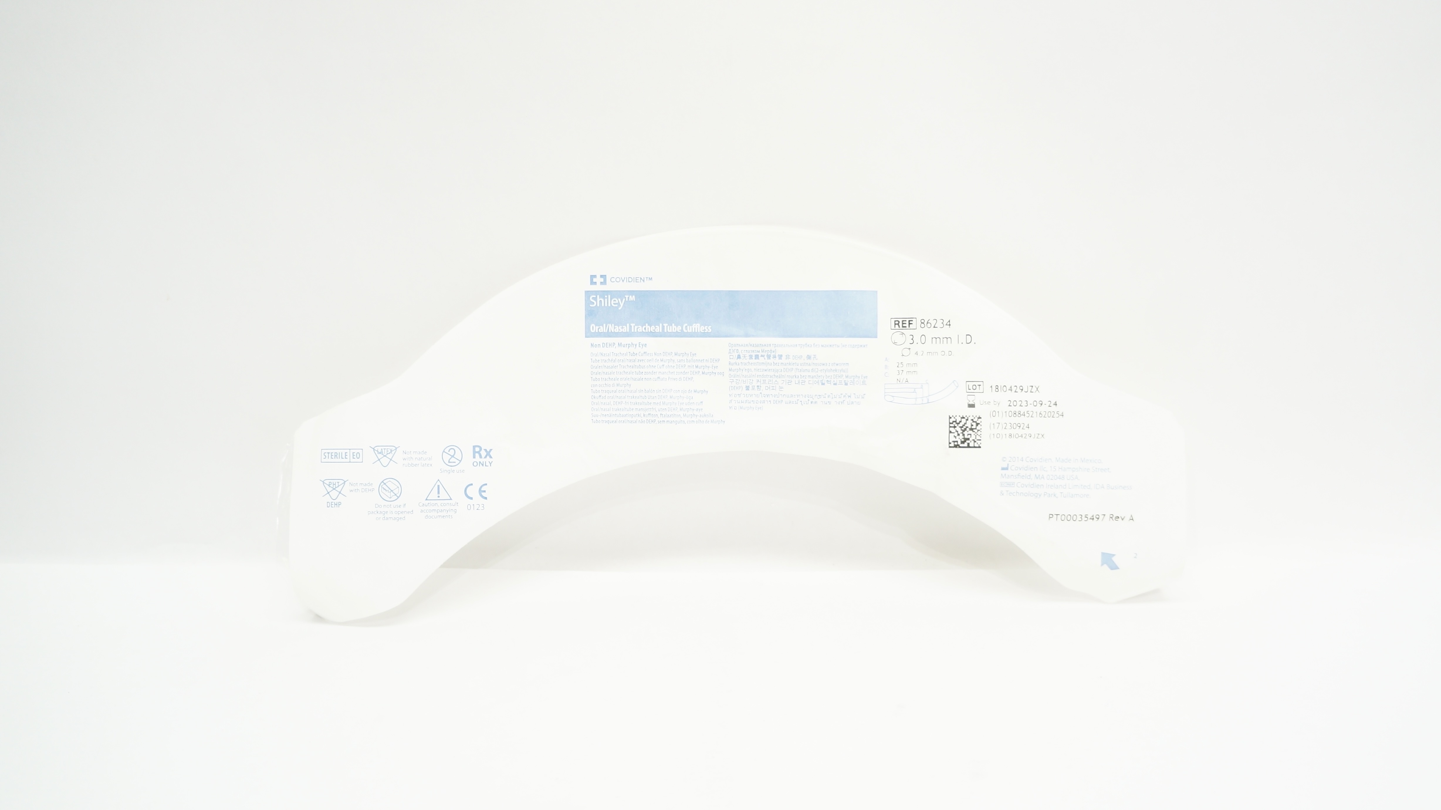 Covidien 86450 Shiley Hi-Lo Oral/Nasal Tracheal Tube 7.0mm ID x 9.5mm OD
