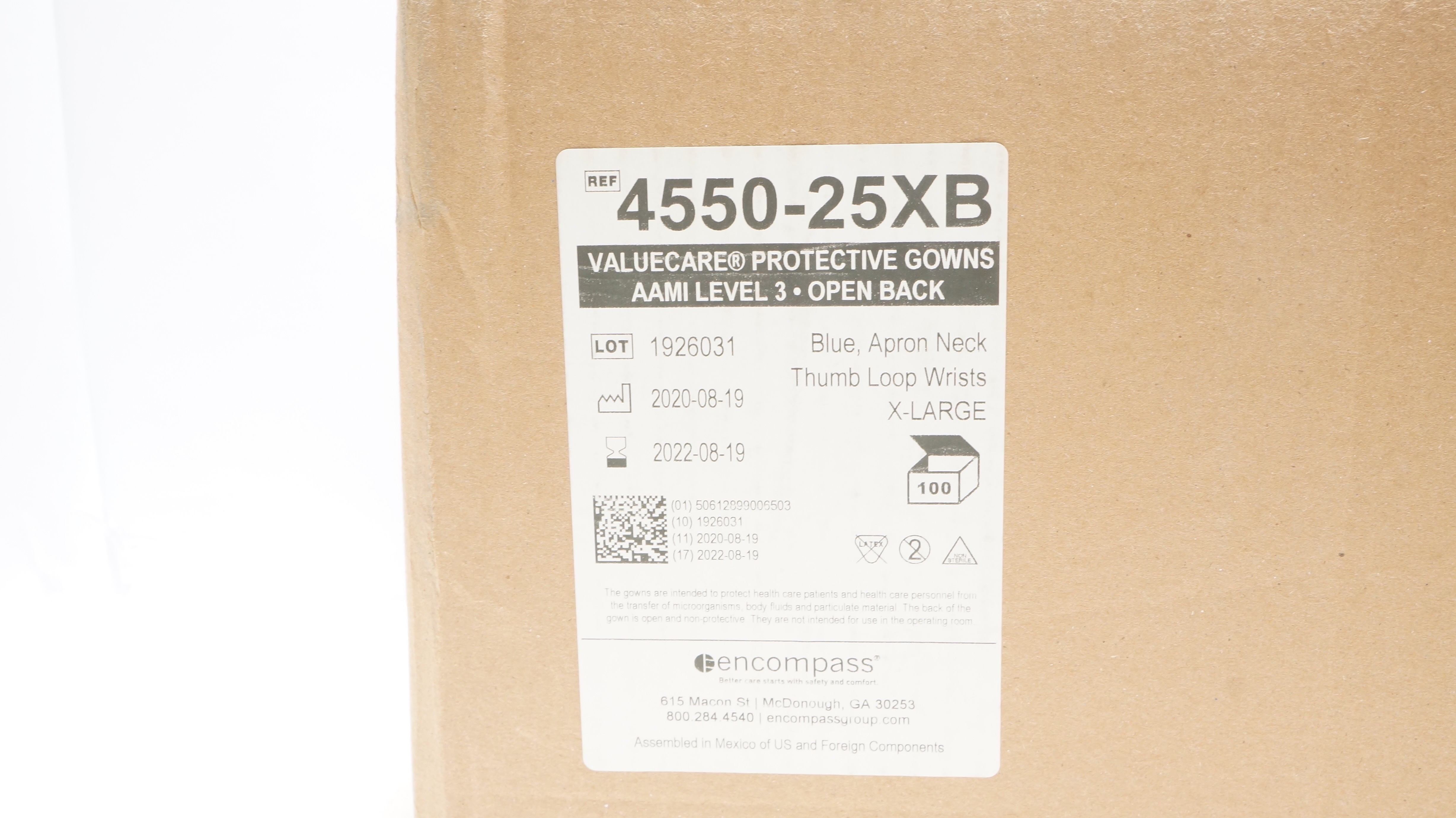Encompass 4550-25XB Valuecare Protective Gowns AAMI Level 3 (x) - Box of 100
