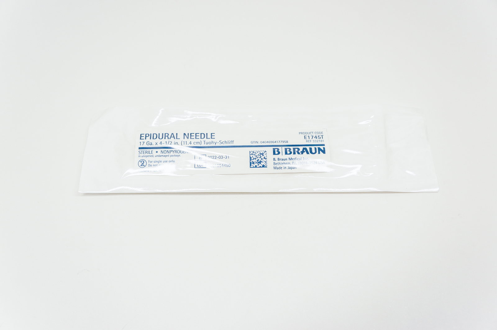 Braun E1745T Epidural Ndle 17Ga. x 4-1/2inch