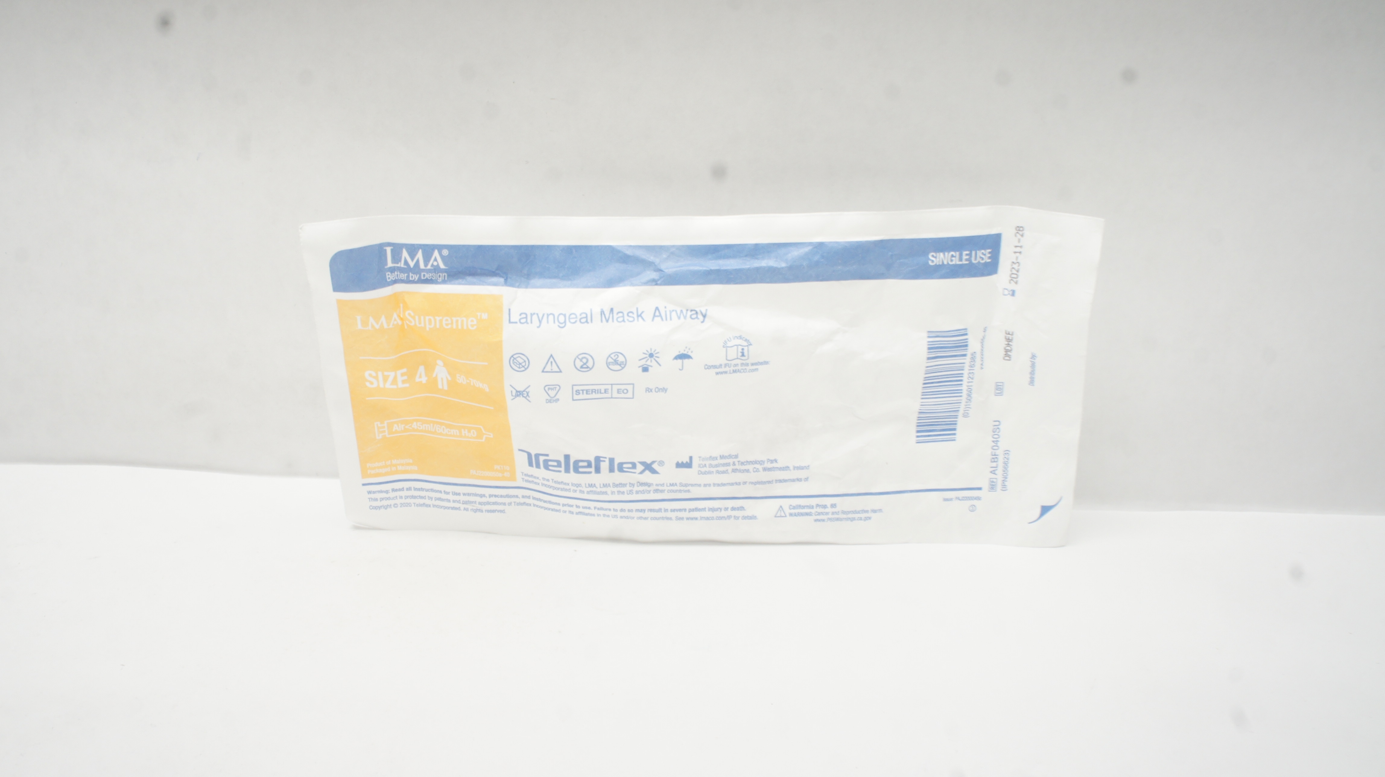 Teleflex ALBF040SU LMA Laryngeal Mask Airway Size 4 50-70kg Air<45/60cm H2O (x)