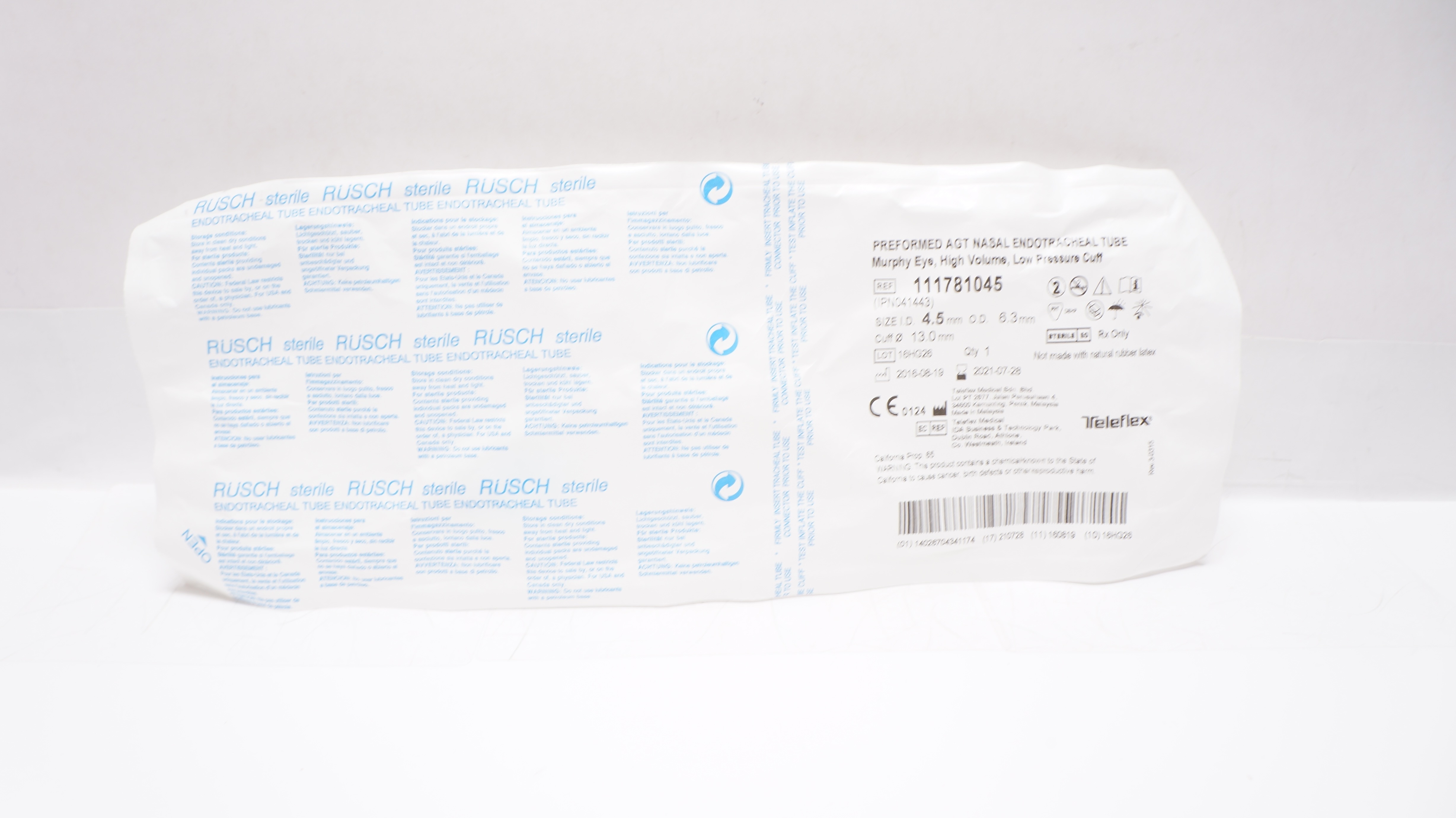 Teleflex 111781045 Preformed Agt Nasal Endotracheal Tube 4.5mmID x 6.3mmOD (x)