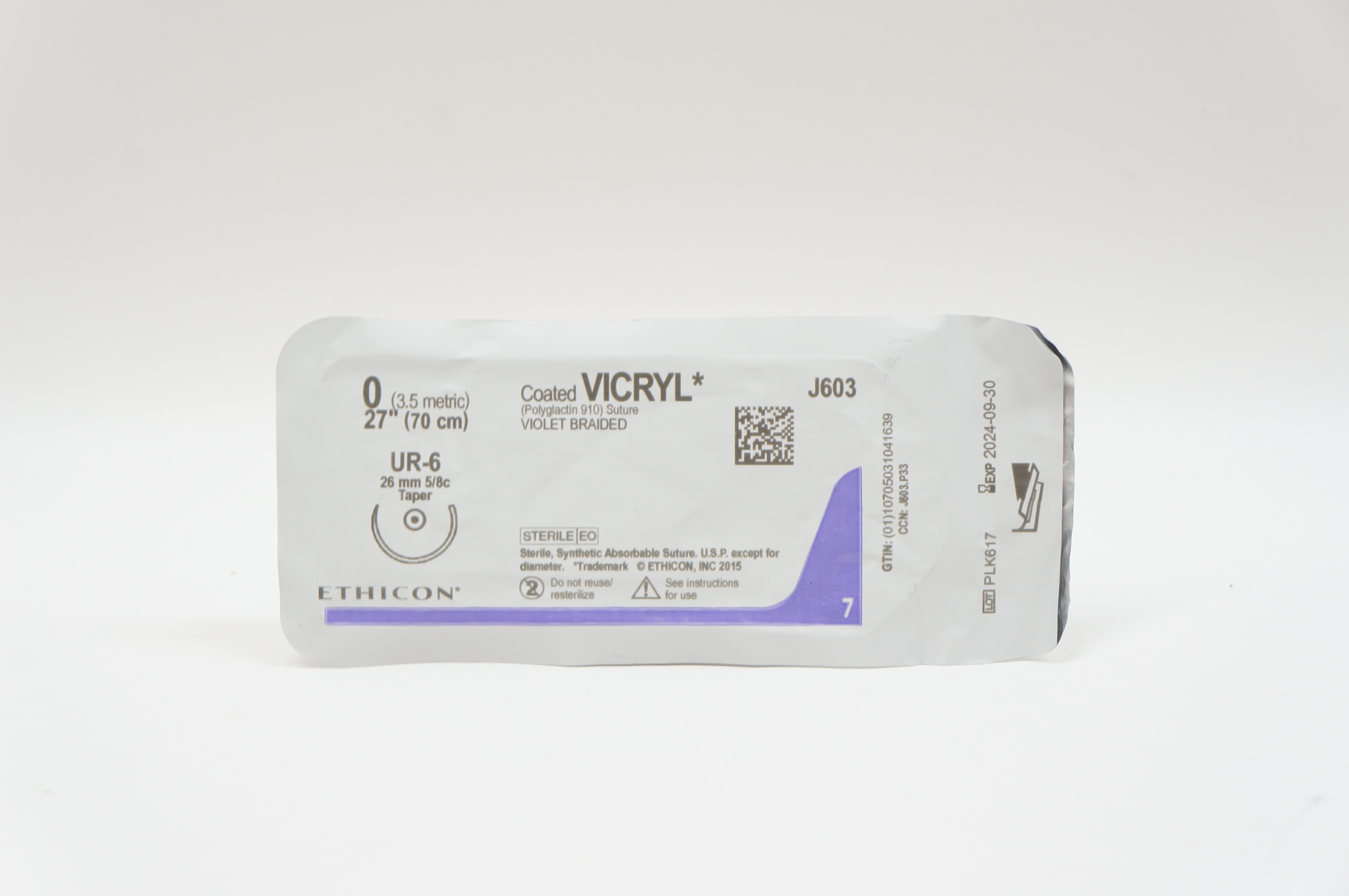 Ethicon J603 0 VICRYL, UR-6, 26mm 5/8c Taper, 27inch