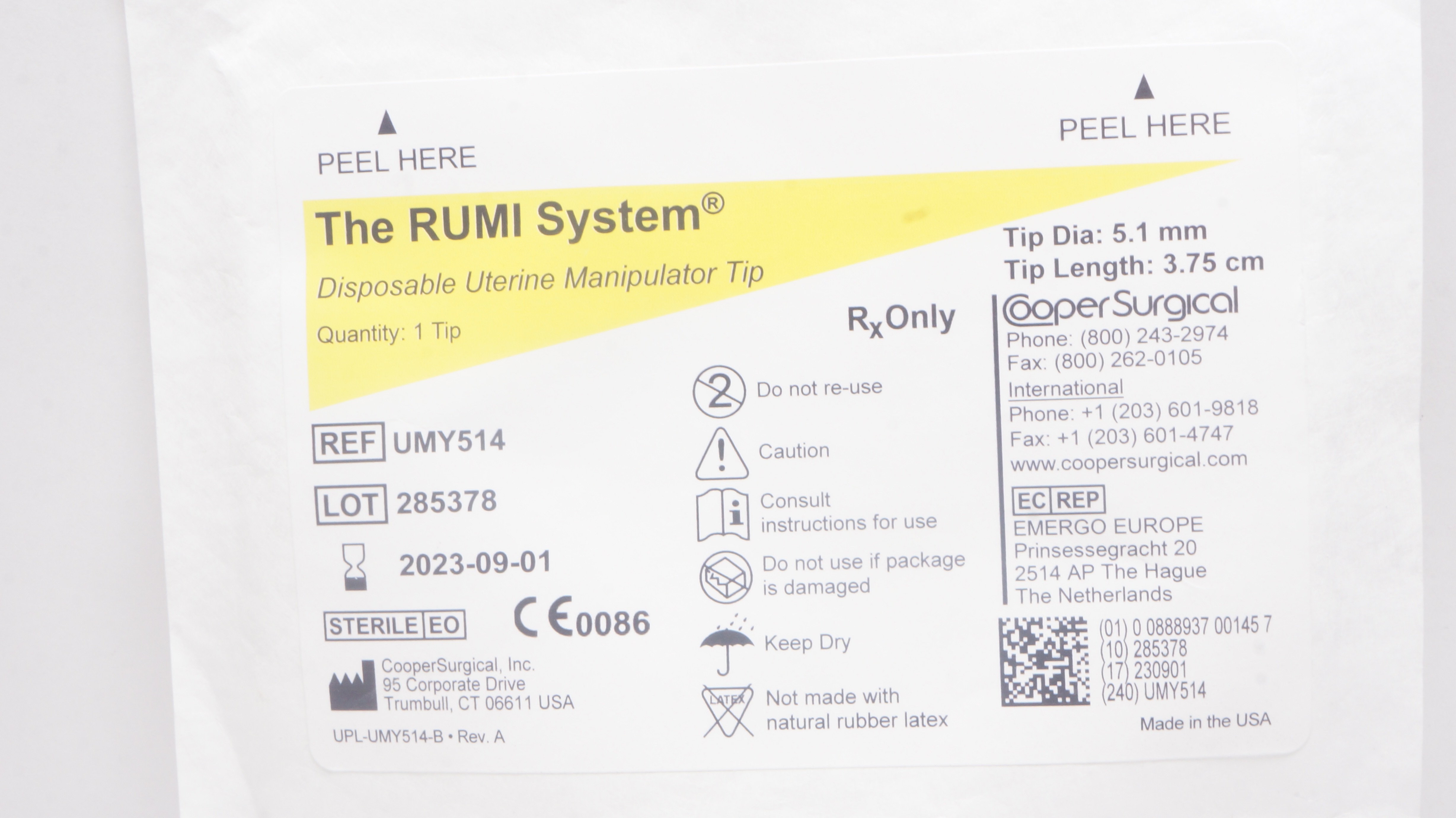 Cooper Surgical UMY514 The Rumi System Uterine Manipulator Tip 5.1mm x 3.75cm(x)