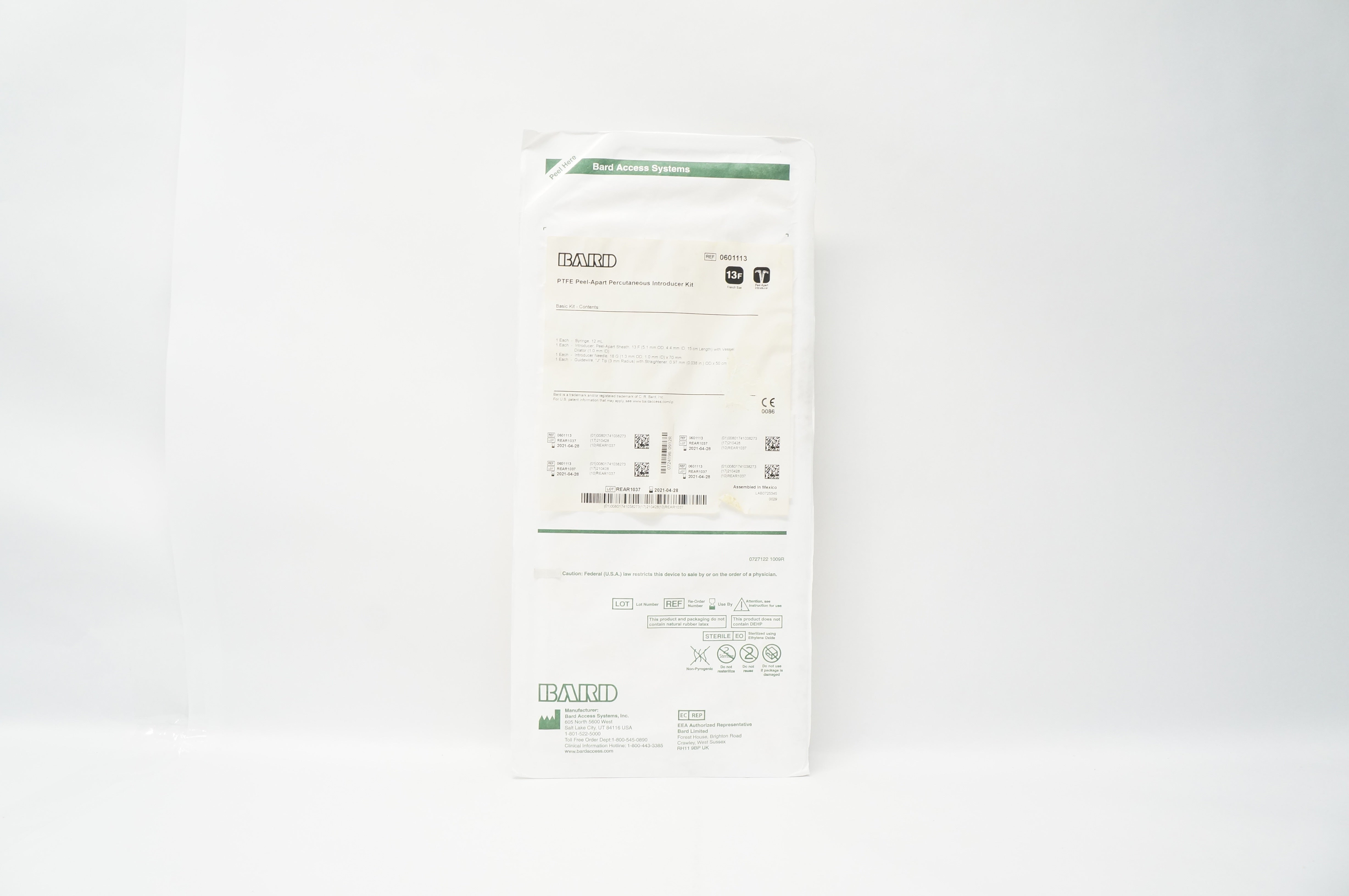 Bard 0601113 PTFE Peel-Apart Percutaneous Introducer Kit 13F (x)