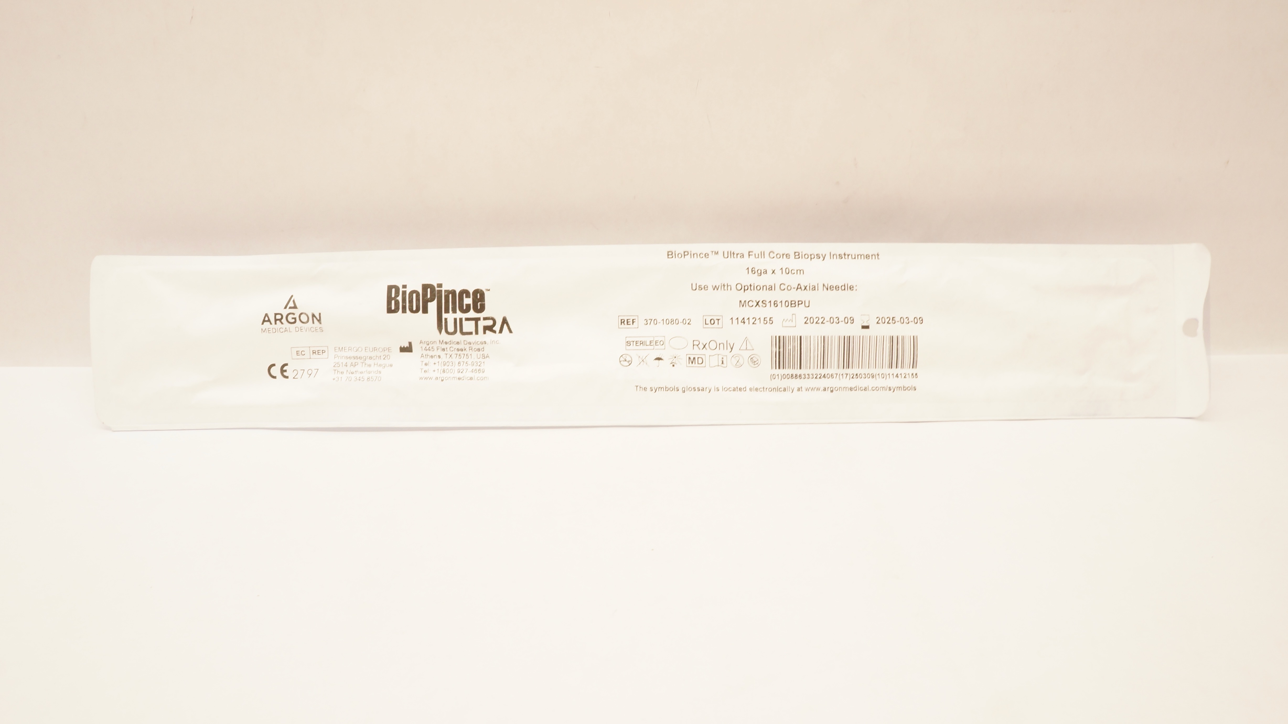 Argon Medical 370-1080-02 BioPince Ultra Full Core Biopsy Instrument 16ga x 10cm