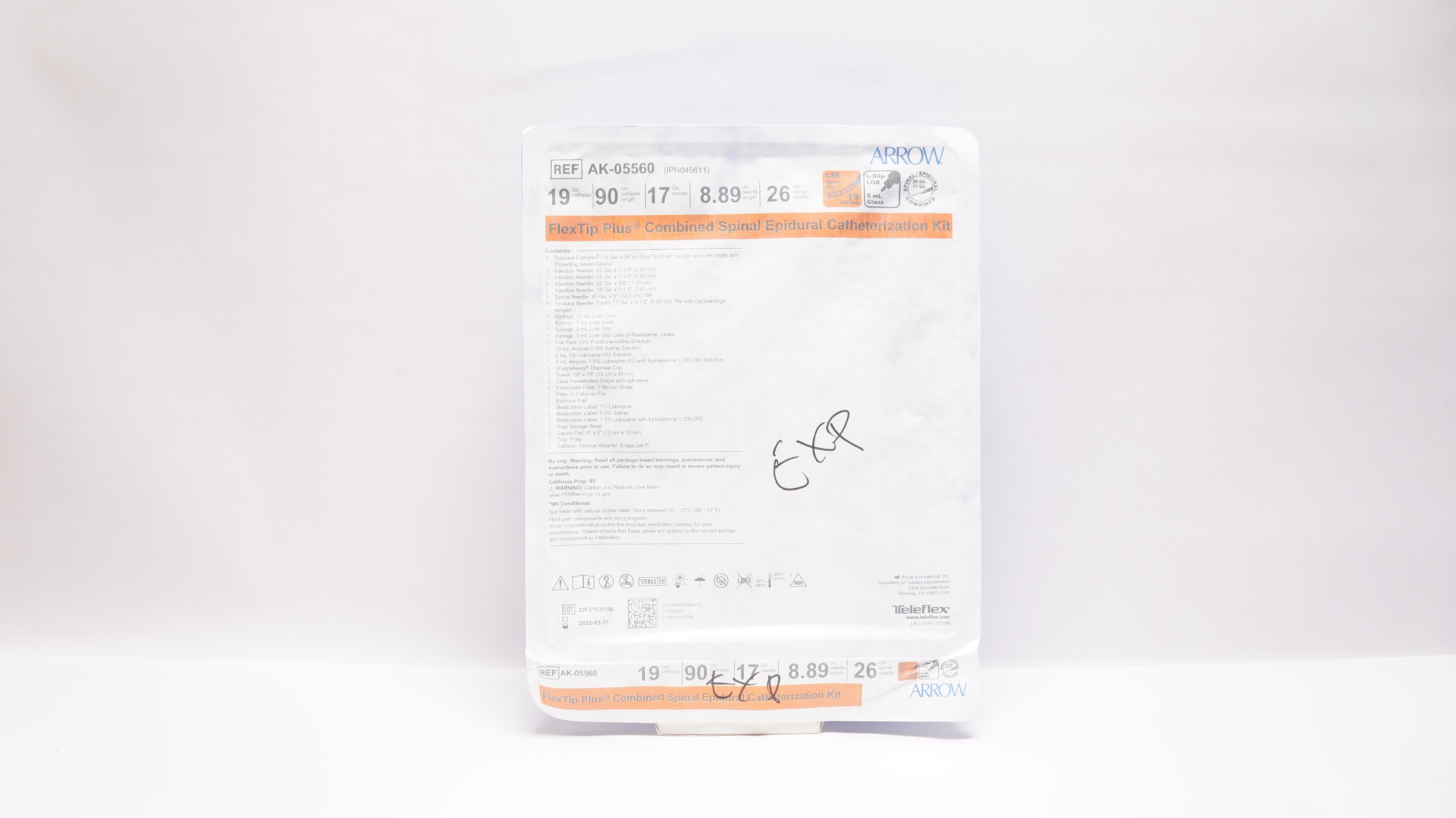 Arrow AK-05560 FlexTip Plus Combined Spinal Epidural Catheterization Kit 19G (x)