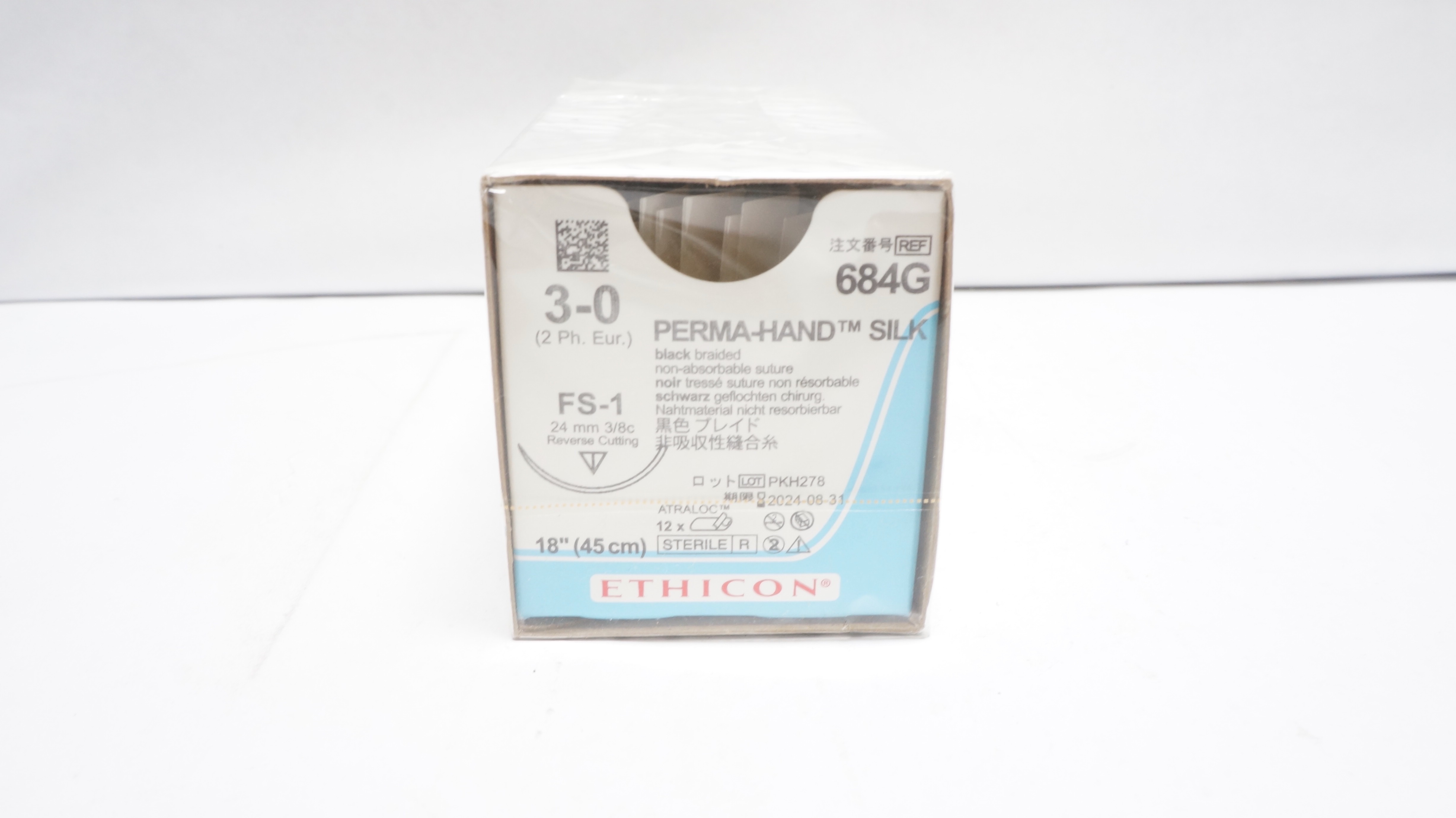 Ethicon 684G 3-0 Perma-Hand Silk FS-1 24mm 3/8c Reverse Cutting 18in(x)-Box of 12
