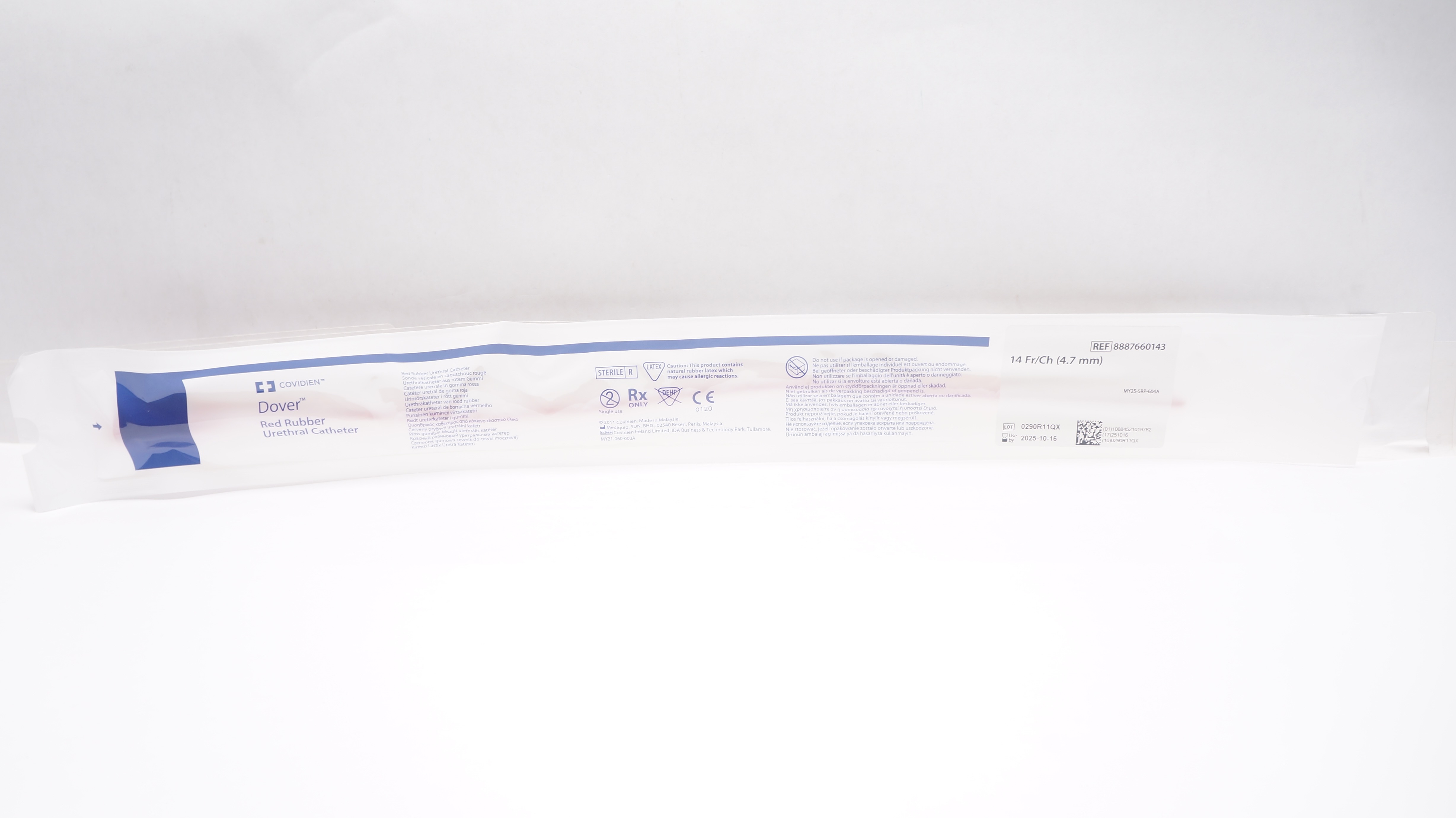Covidien 8887660143 Dover Red Rubber Urethral Cath. 14Fr/Ch