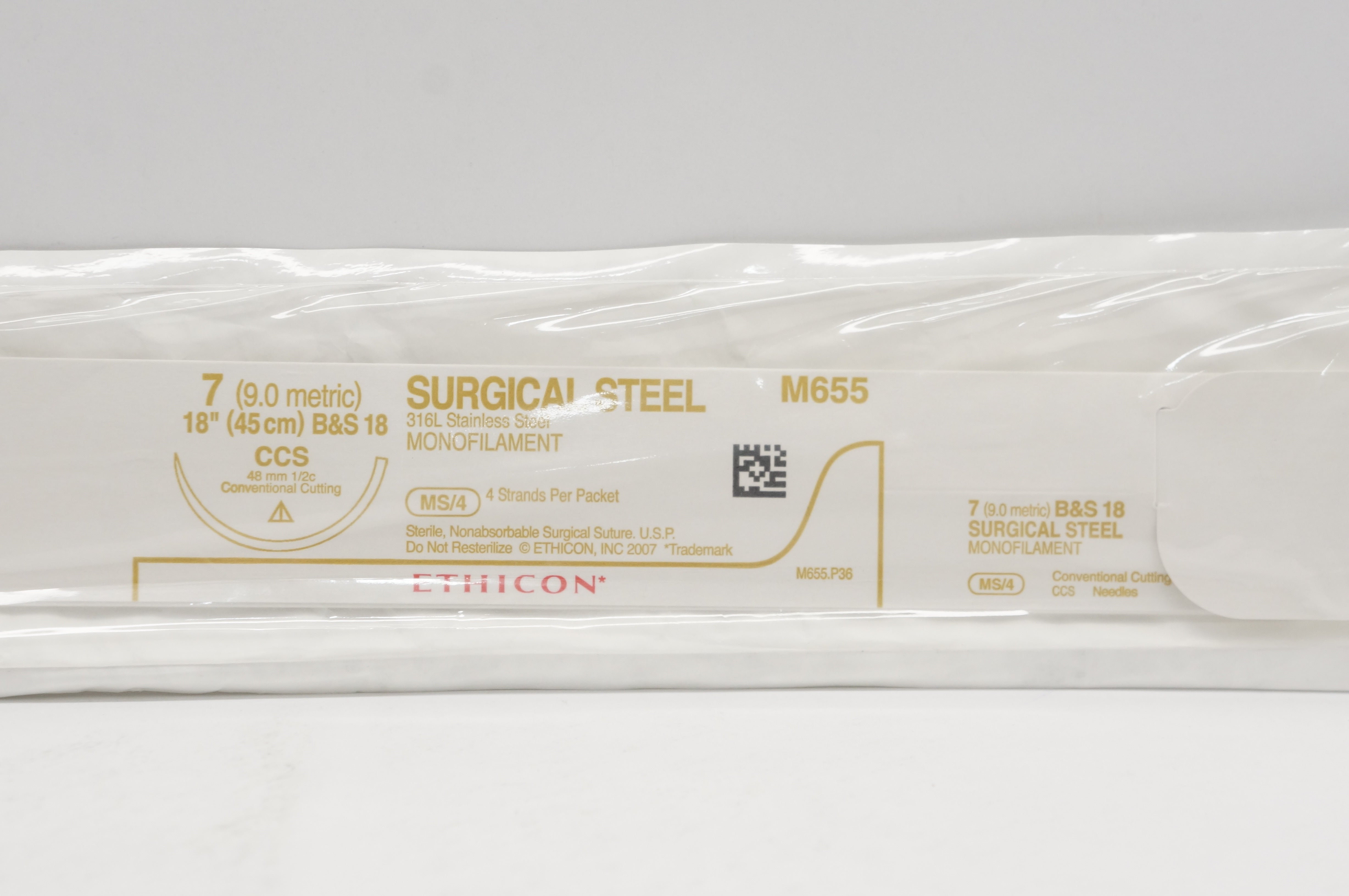 Ethicon M655 7 Surgical Steel CCS 48mm 1/2c  Conventional Cutting 18in. (x)