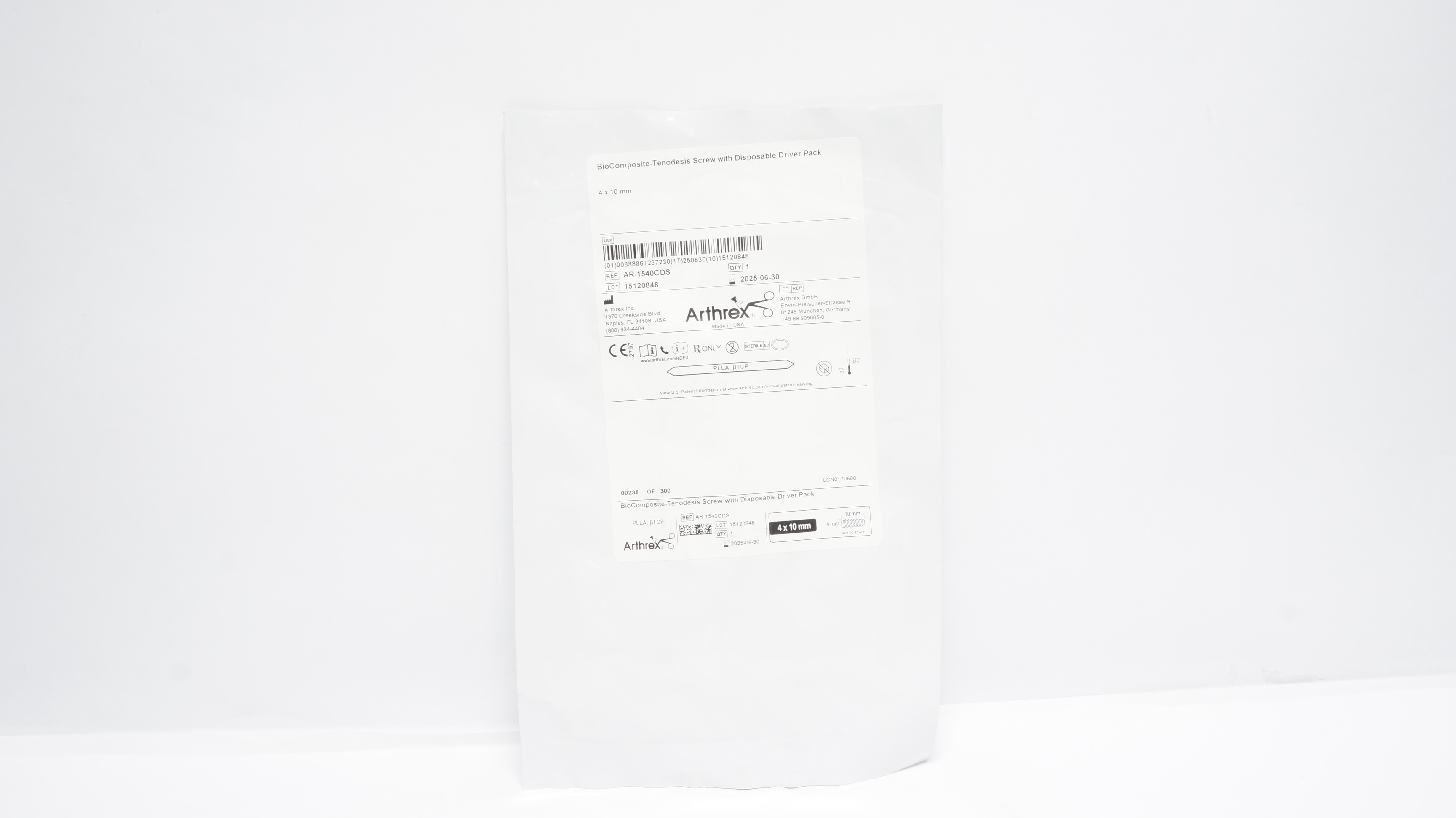 Arthrex AR-1540CDS BioComposite-Tenodesis Screw W/Disposable Driver Pack (x)