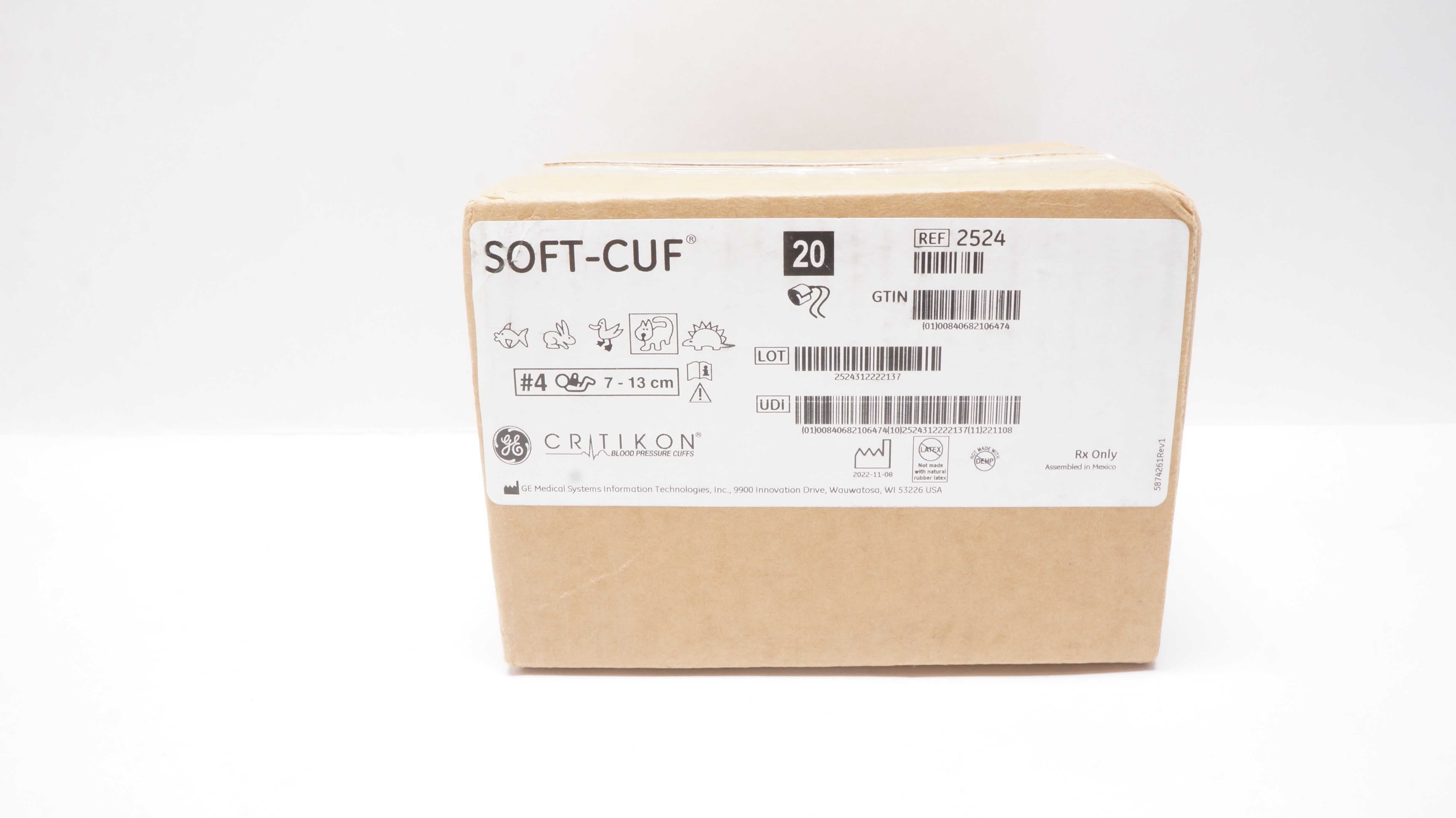 GE Medical 2524 Critikon  Blood Pressure Cuffs, Soft-Cuf Size 4, 7-13cm - Box of 20