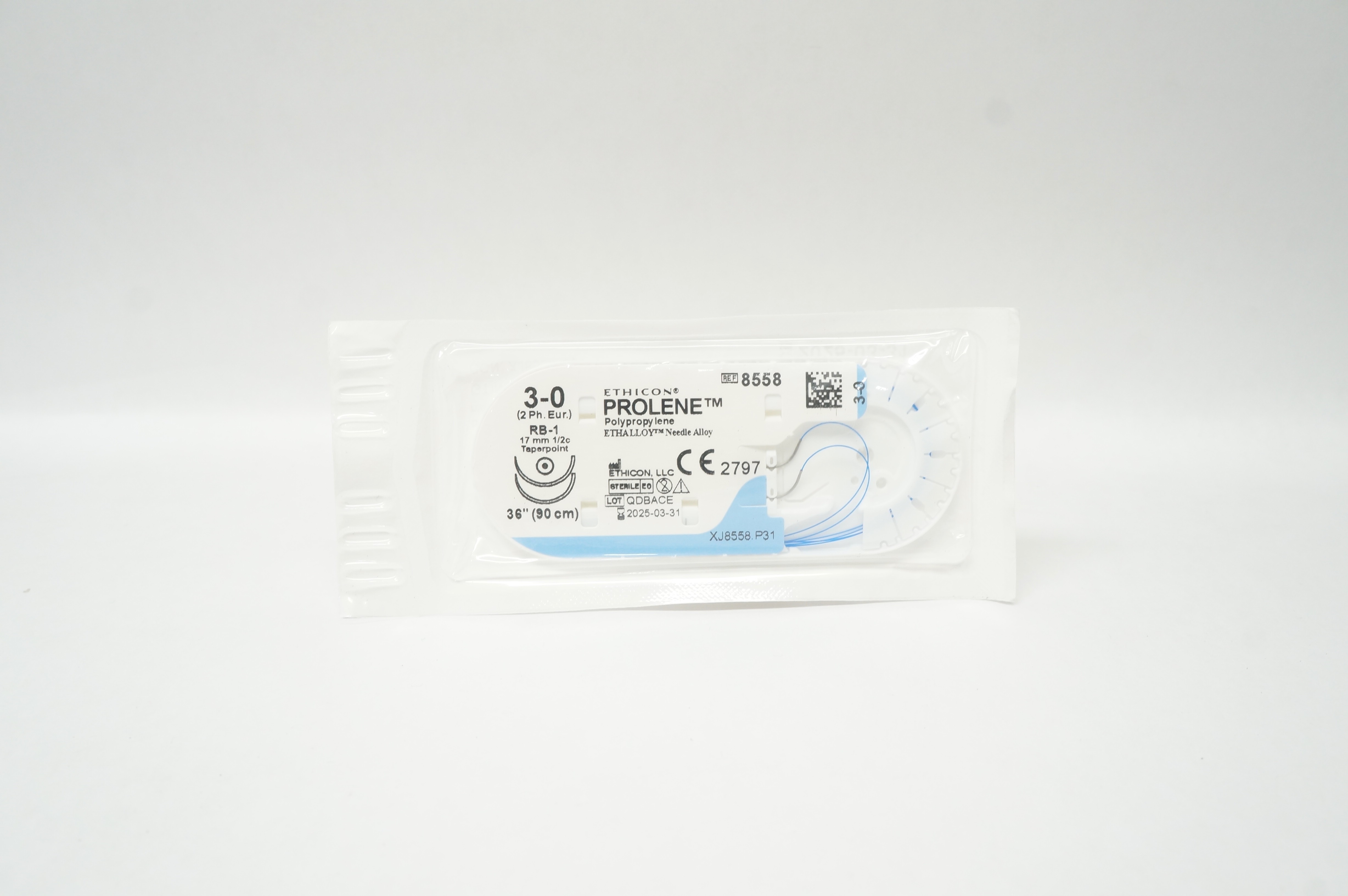 Ethicon 8558 3-0 PROLENE Polypropylene Stre RB-1 17mm 1/2c Taperpoint  36inch