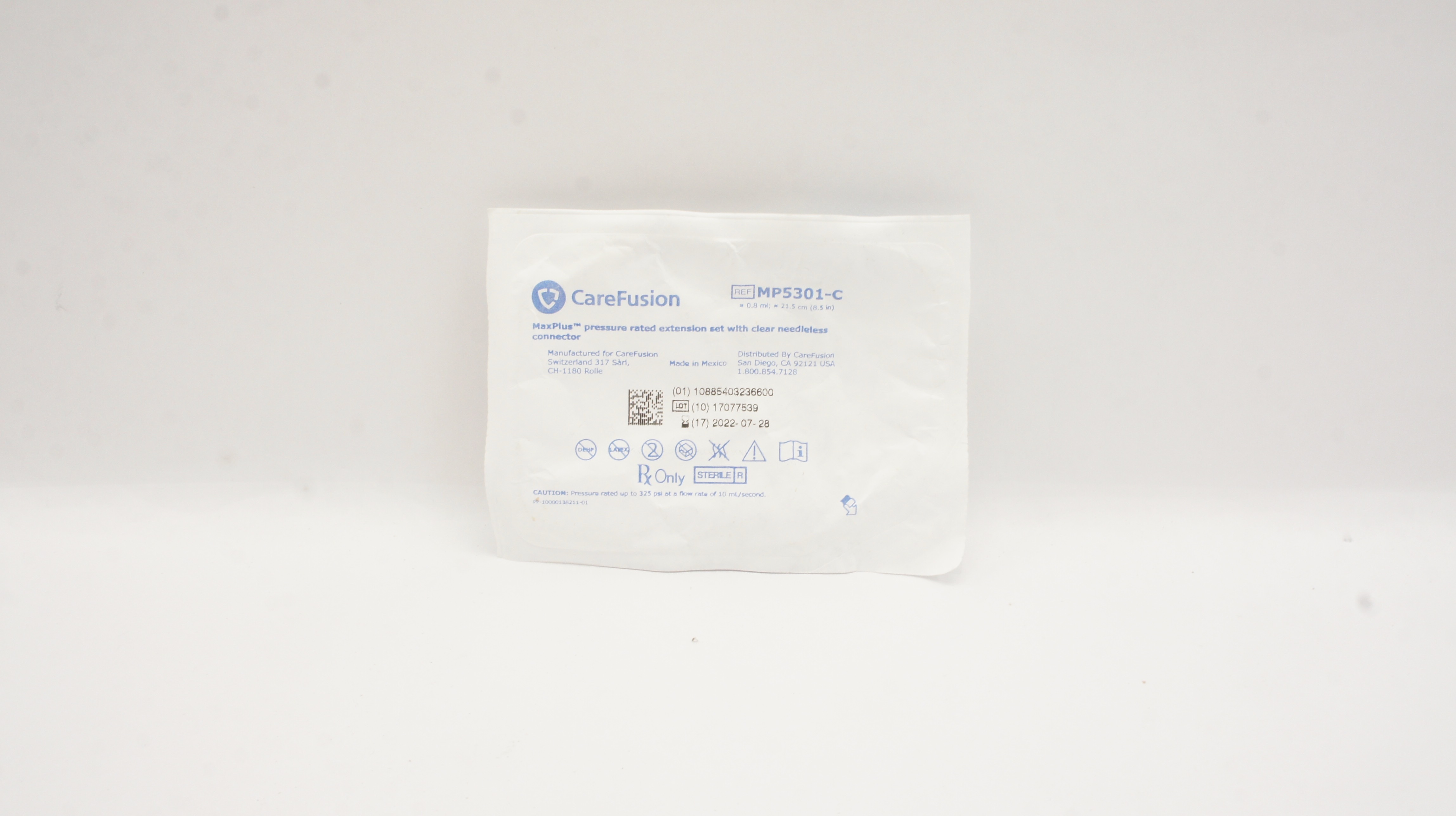 CareFusion MP5301-C MaxPlus Pressure Rated Extension Set 8.5inchx0.8ml (Appr)(x)