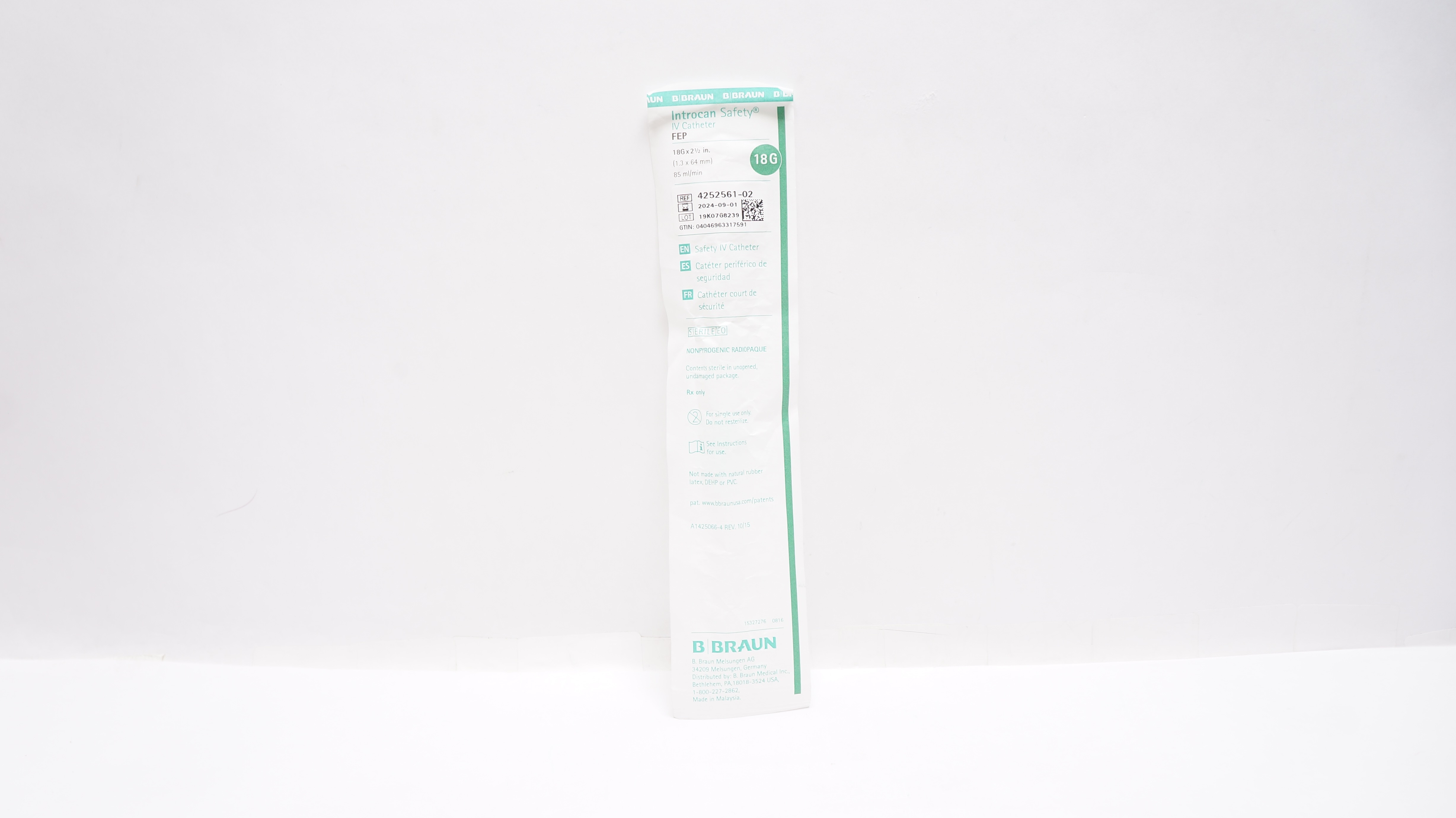 Braun 4252561-02 Introcan Safety IV Cath. 18G x 2-1/2 inch 85ml/min