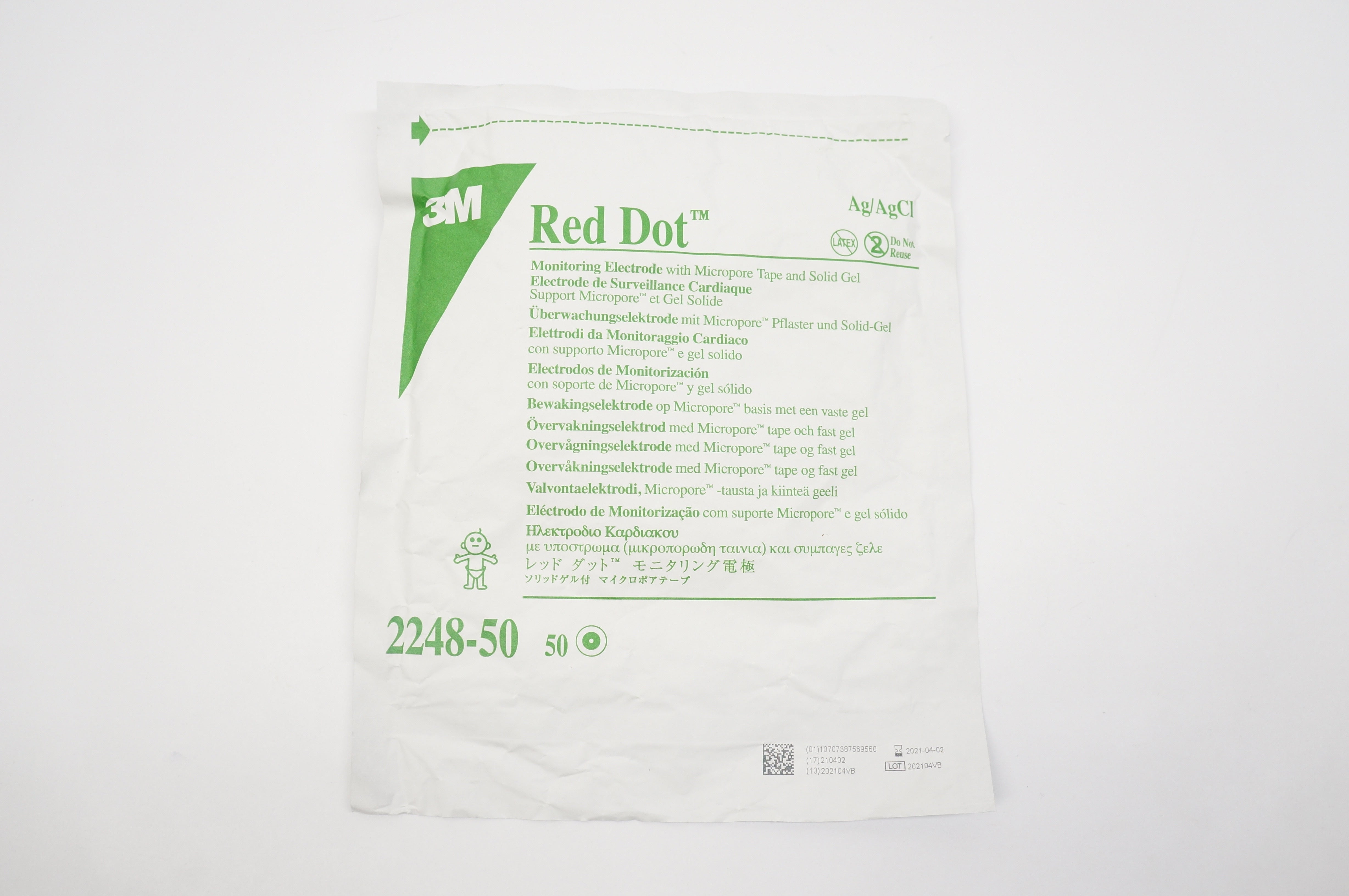 3M 2248-50 Red Dot Monitoring Electrode, Micropore Tape, Solid Gel Pack of 50
