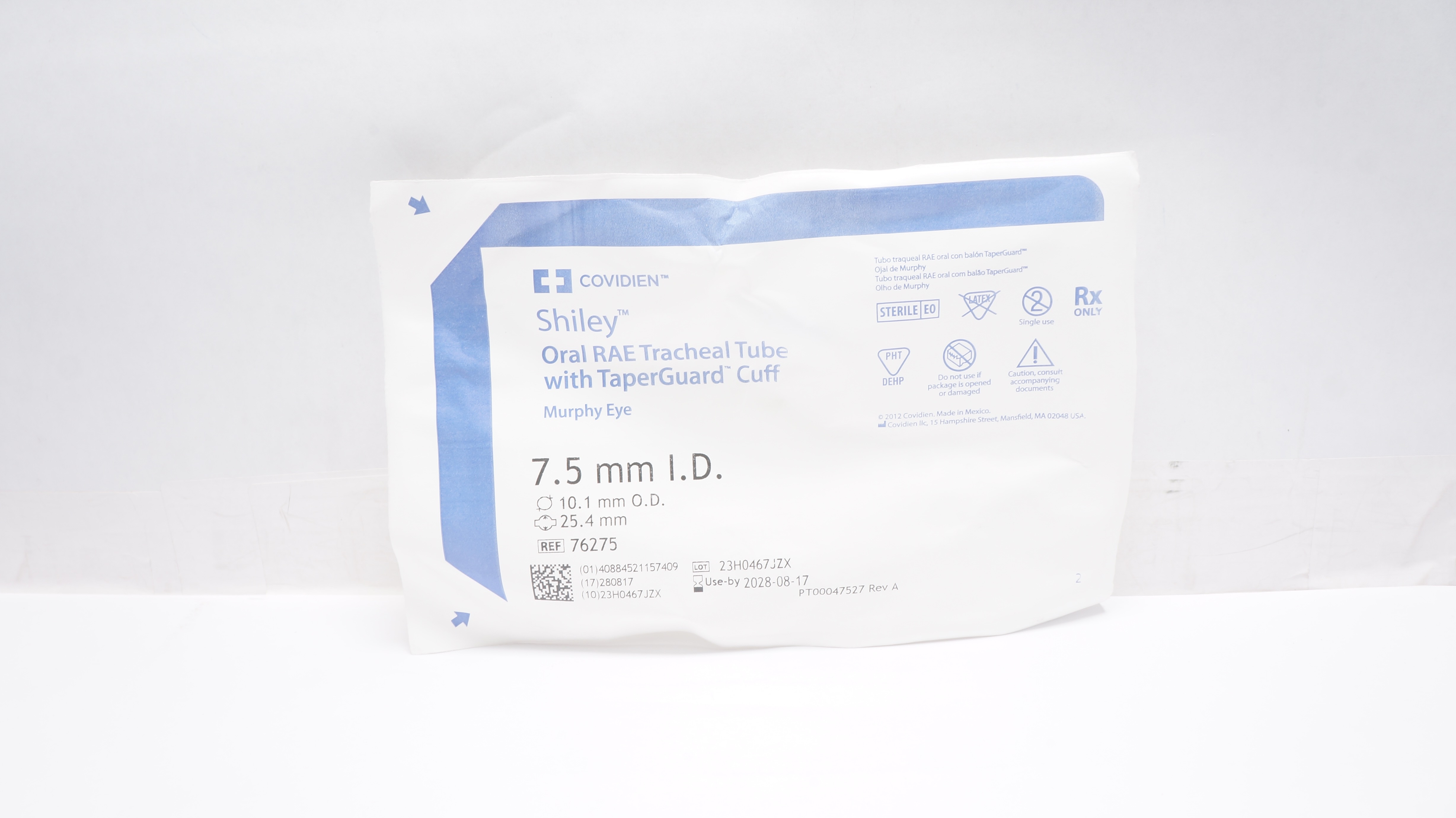 Covidien 76275 Shiley Oral RAE Tracheal Tube w/Cuff 7.5 ID x 10.1 OD x 25.4mm