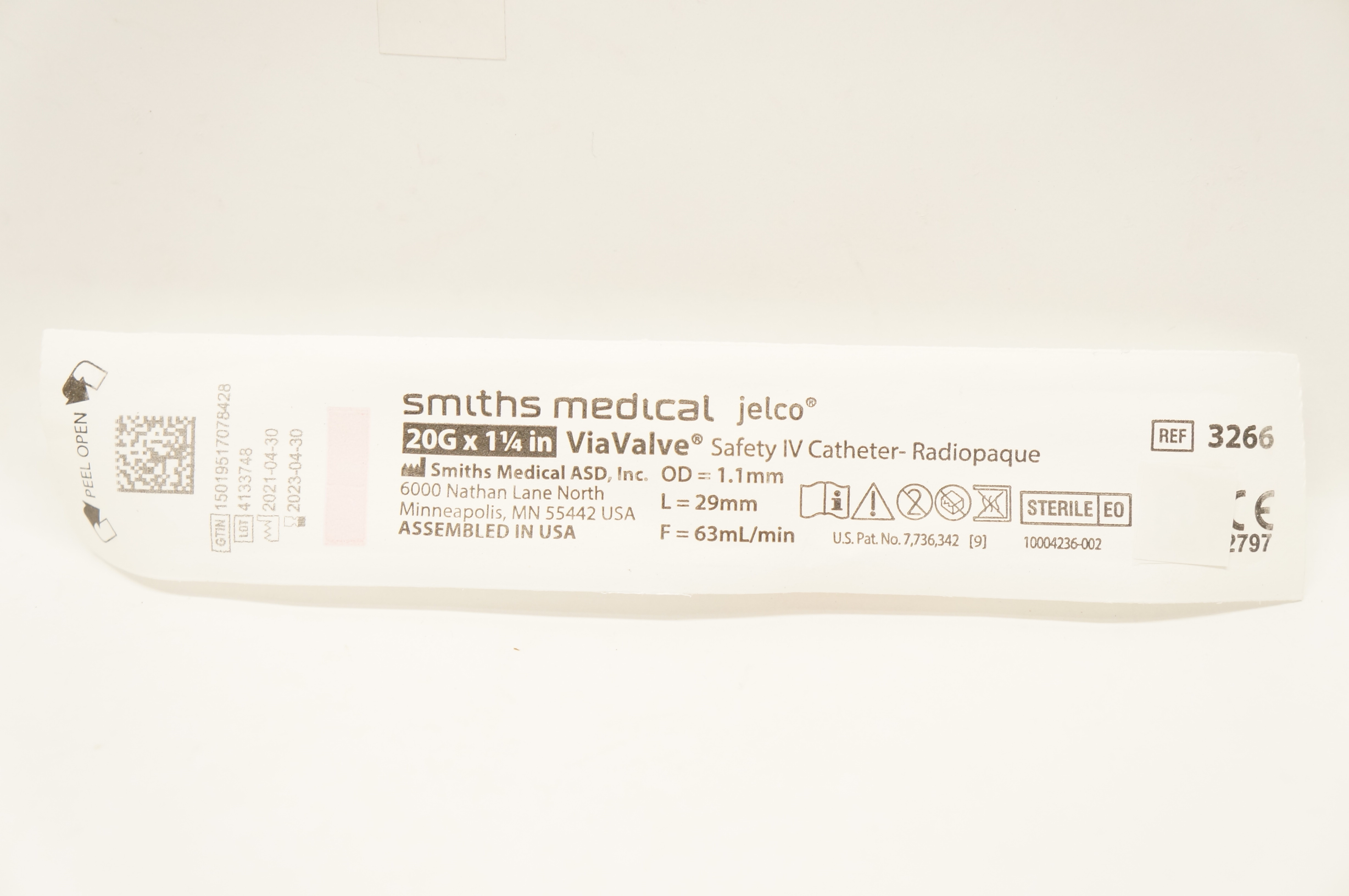 Smith Medical 3266 Jelco ViaValve Safety IV Cath. 20G x 1-1/4inch