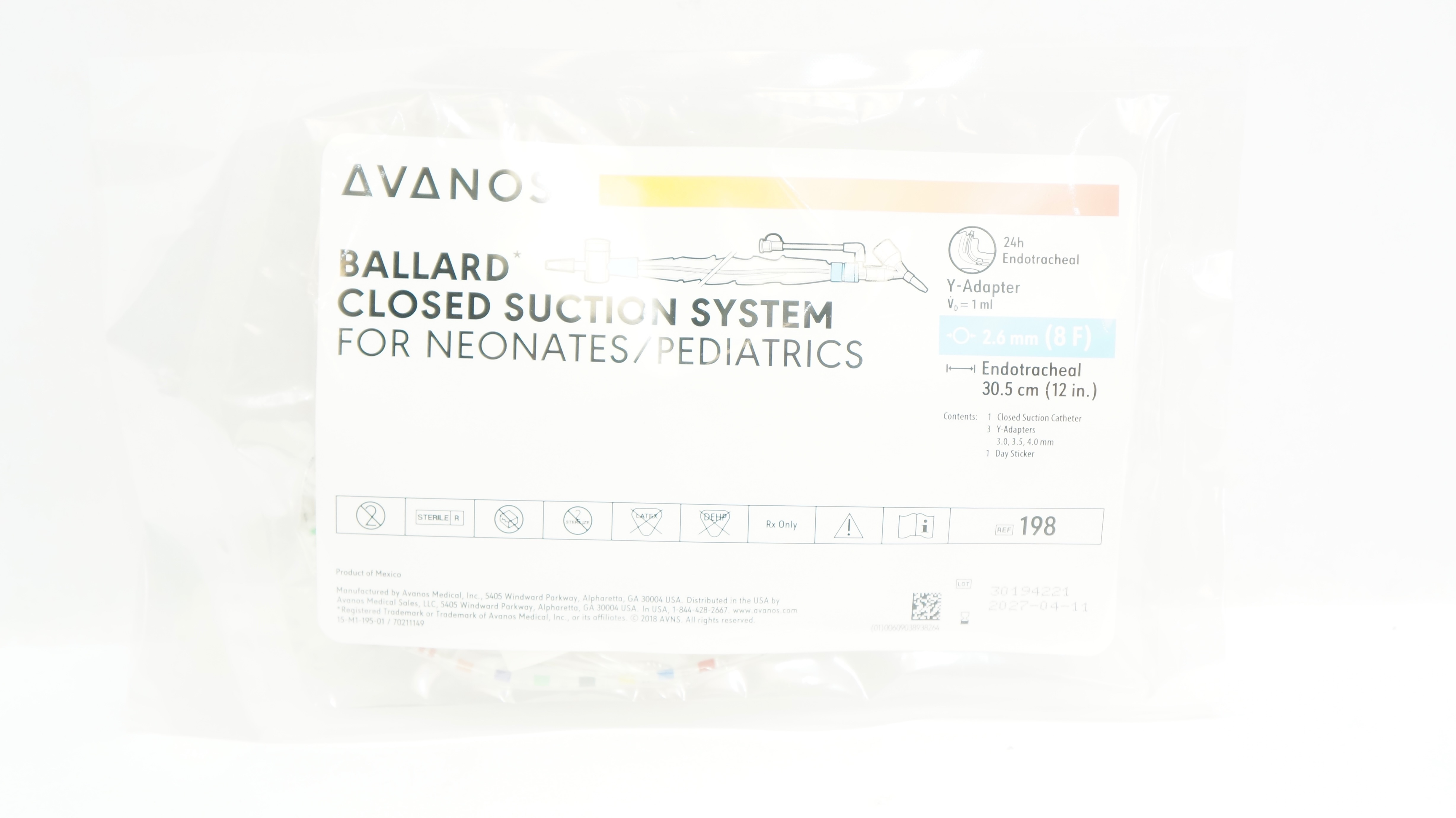 Avanos 198 Ballard Closed Suction System for Neonates/Pediatrics 8F x 12inch