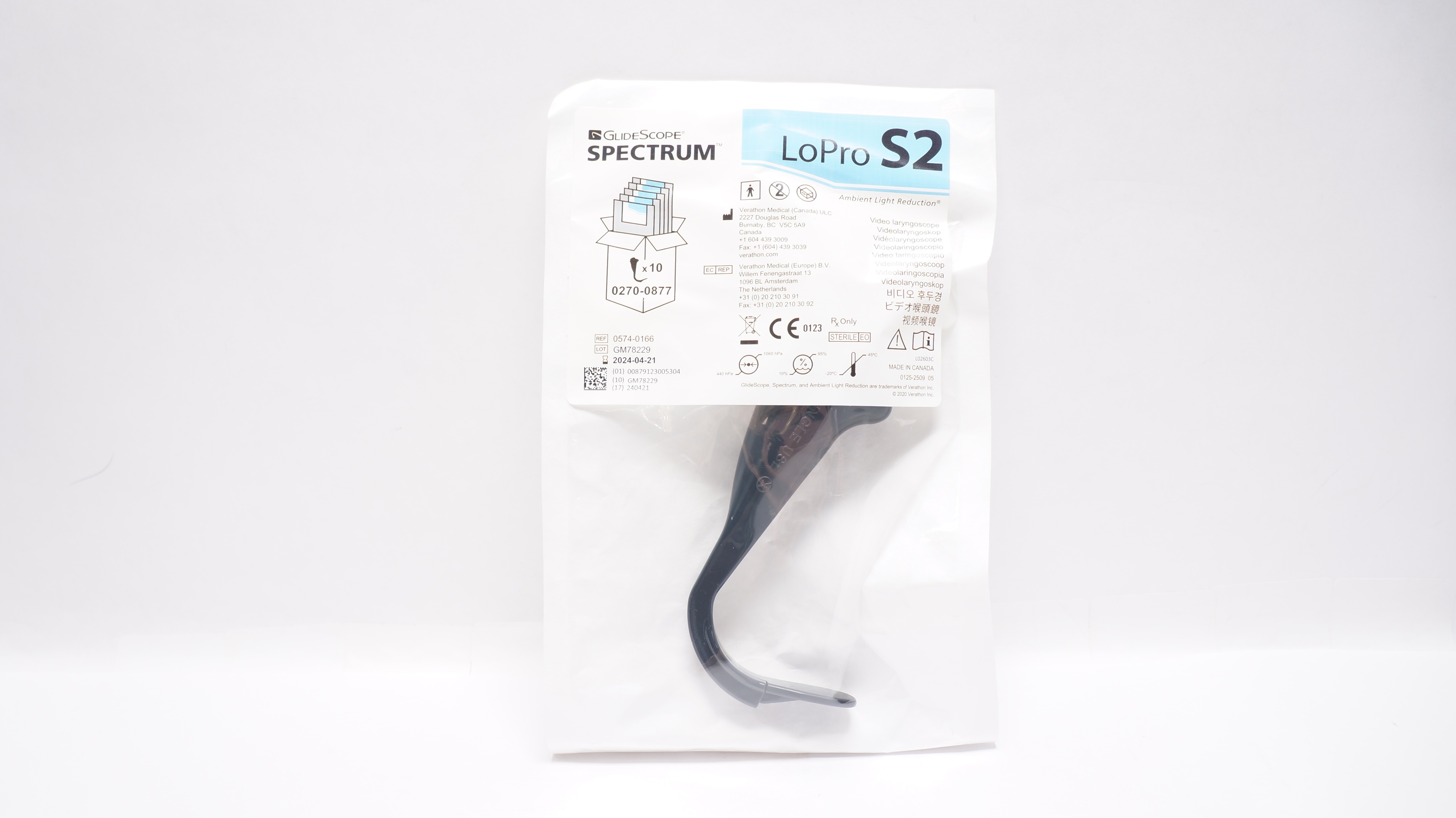 Verathon Medical 0574-0166 GlideScope Spectrum Video Laryngoscope LoPro S2