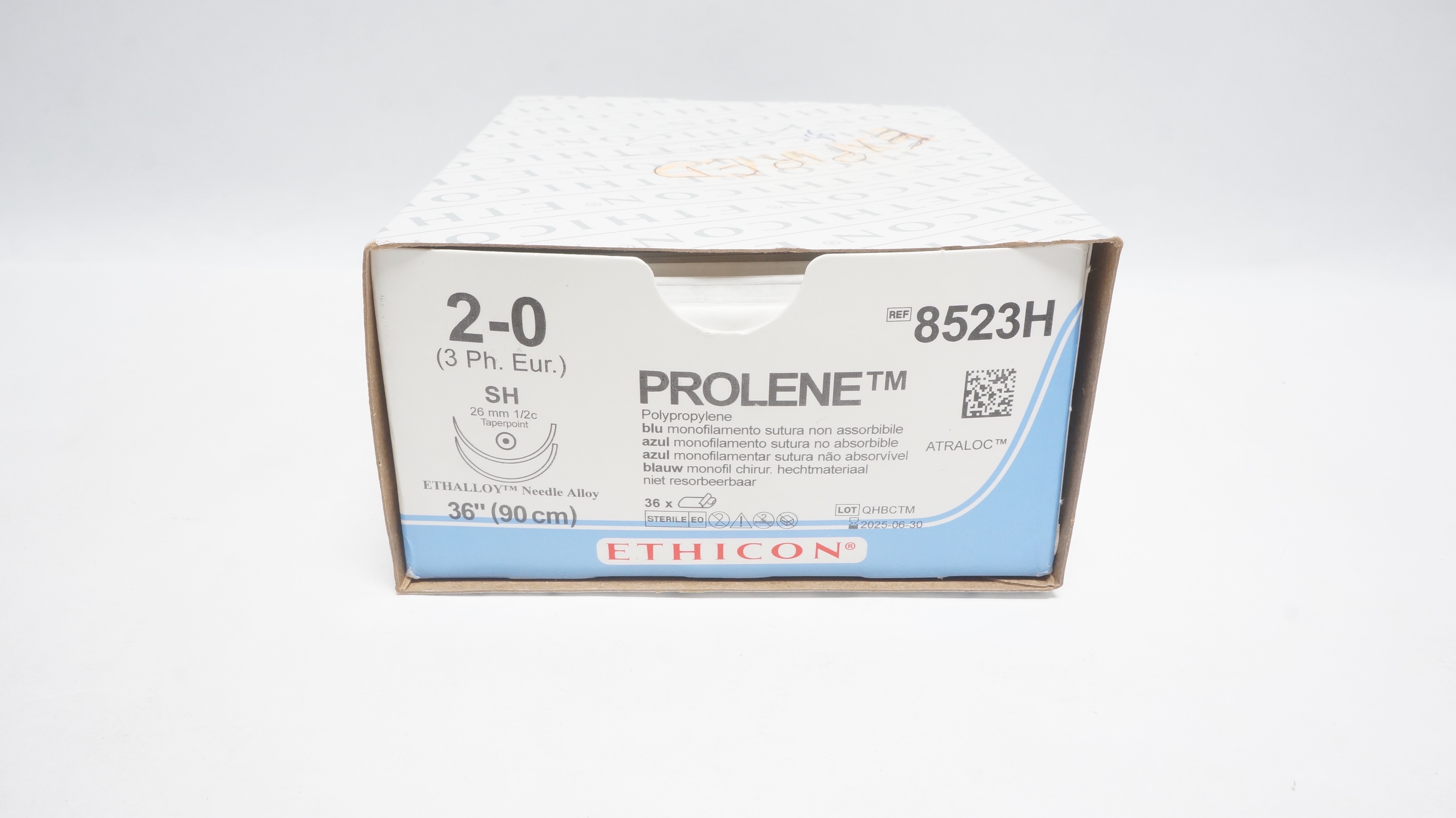 Ethicon 8523H 2-0 Prolene Stre SH 26mm 1/2c Taper, 36inch (x) - Box of 35