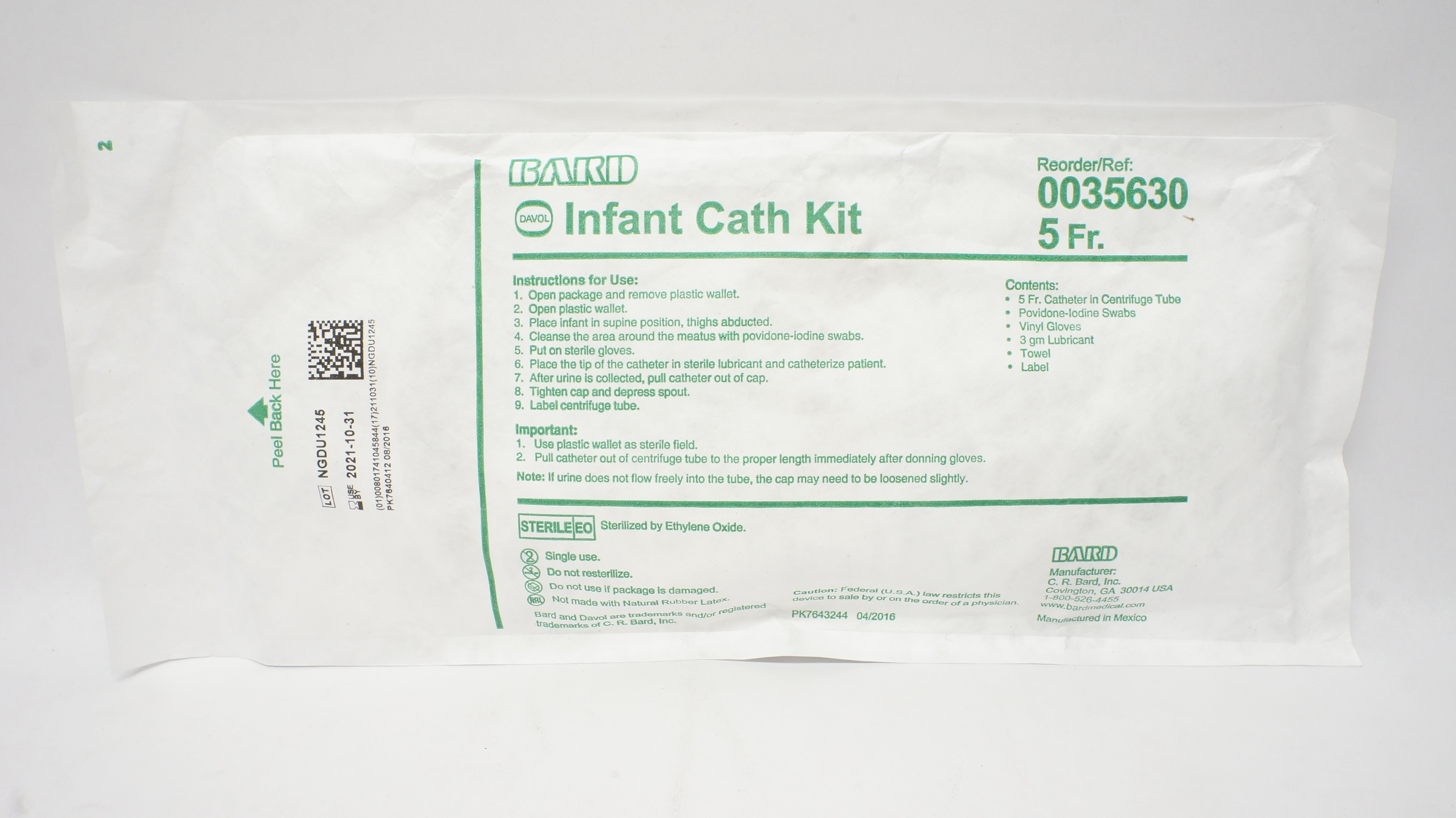 Bard 0035630 Davol Infant and Pediatric Cath Kit 5 Fr (x)
