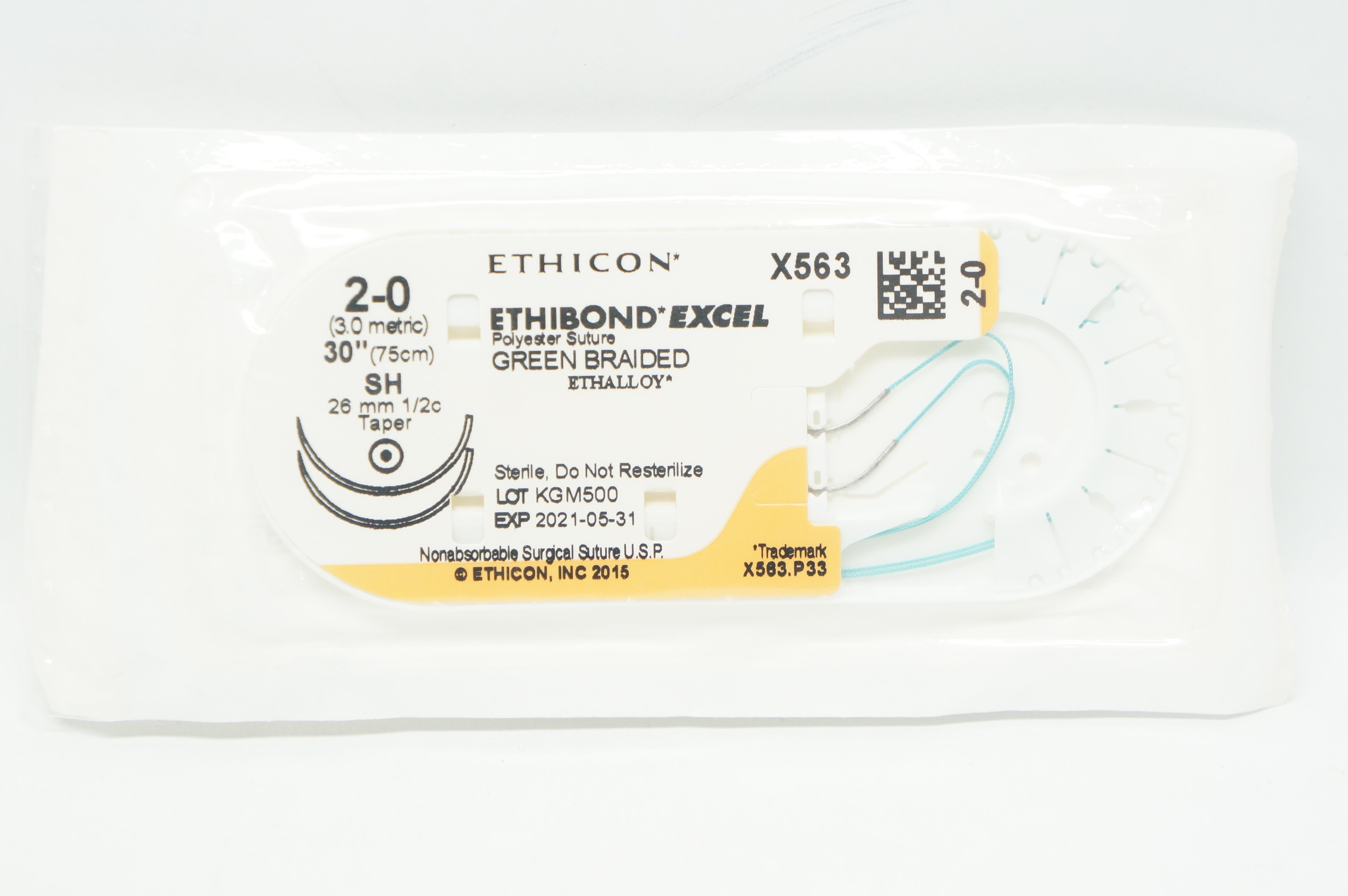 Ethicon X563H 2-0 Ethibond Excel Polyester Stre 30in. SH 26mm 1/2c Taper (x)